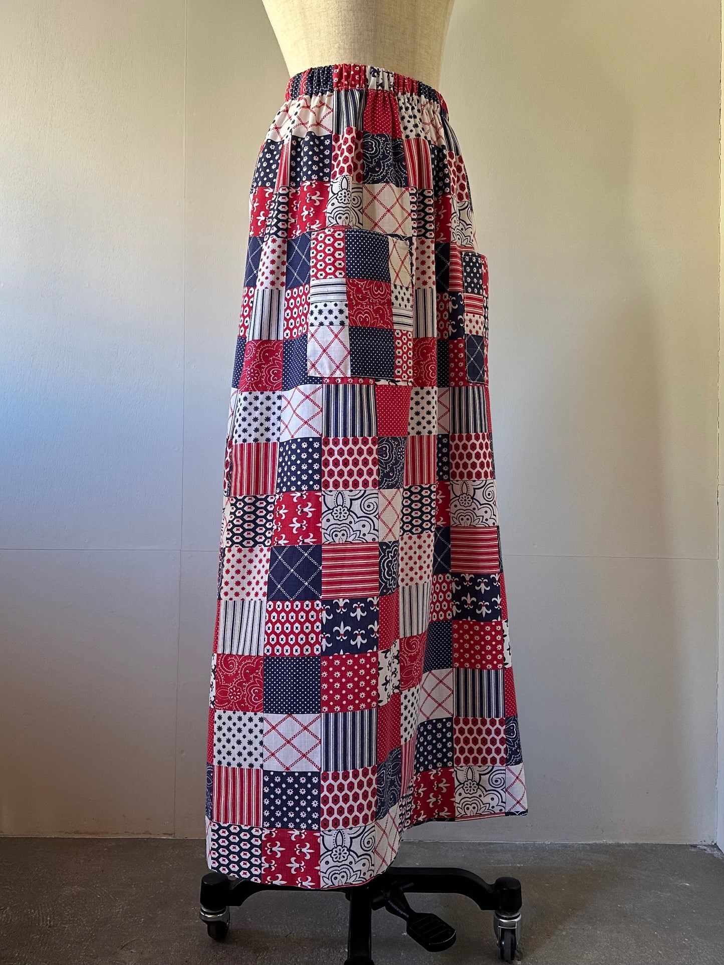 patchwork pattern maxi skirt