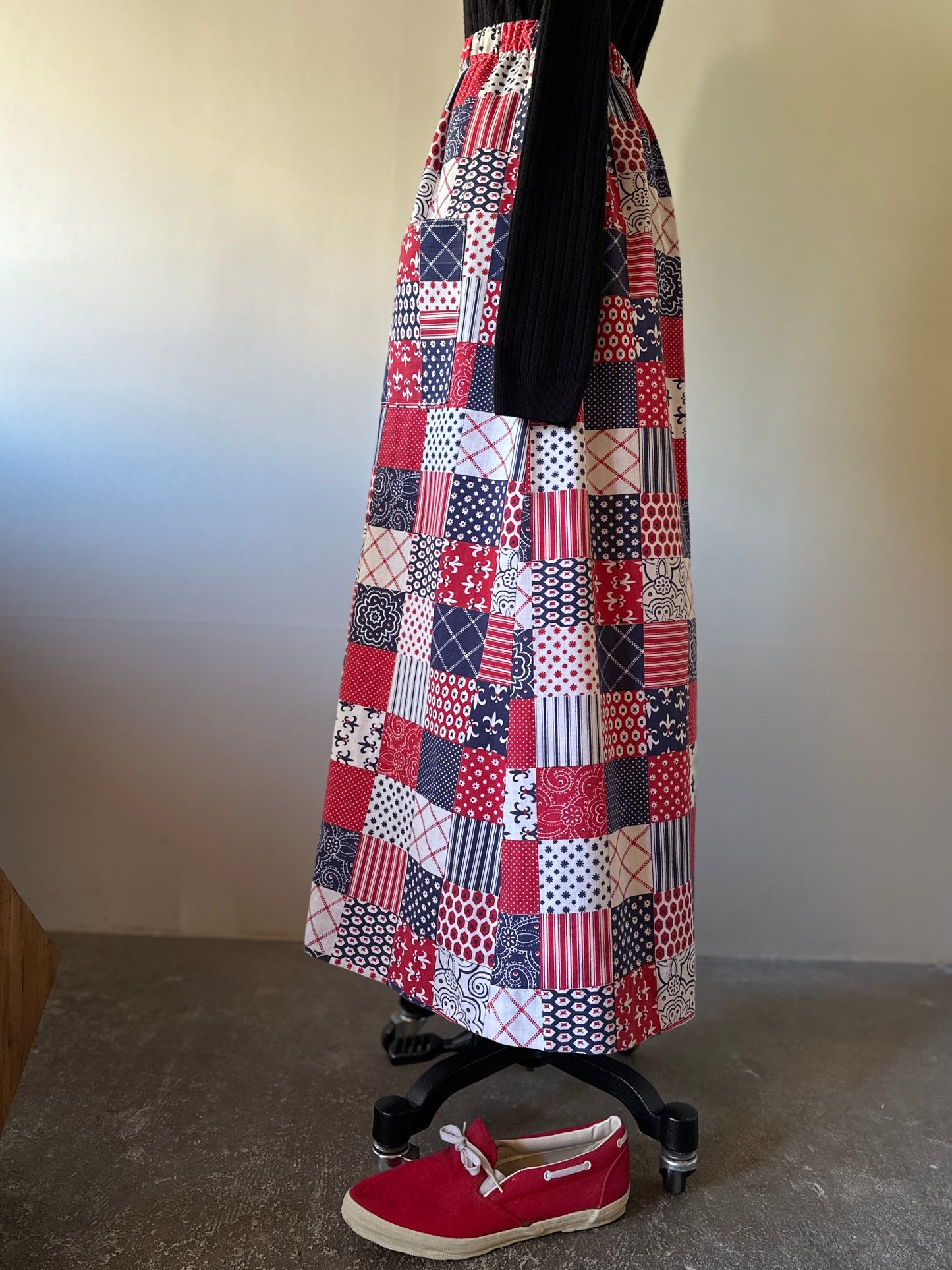 patchwork pattern maxi skirt