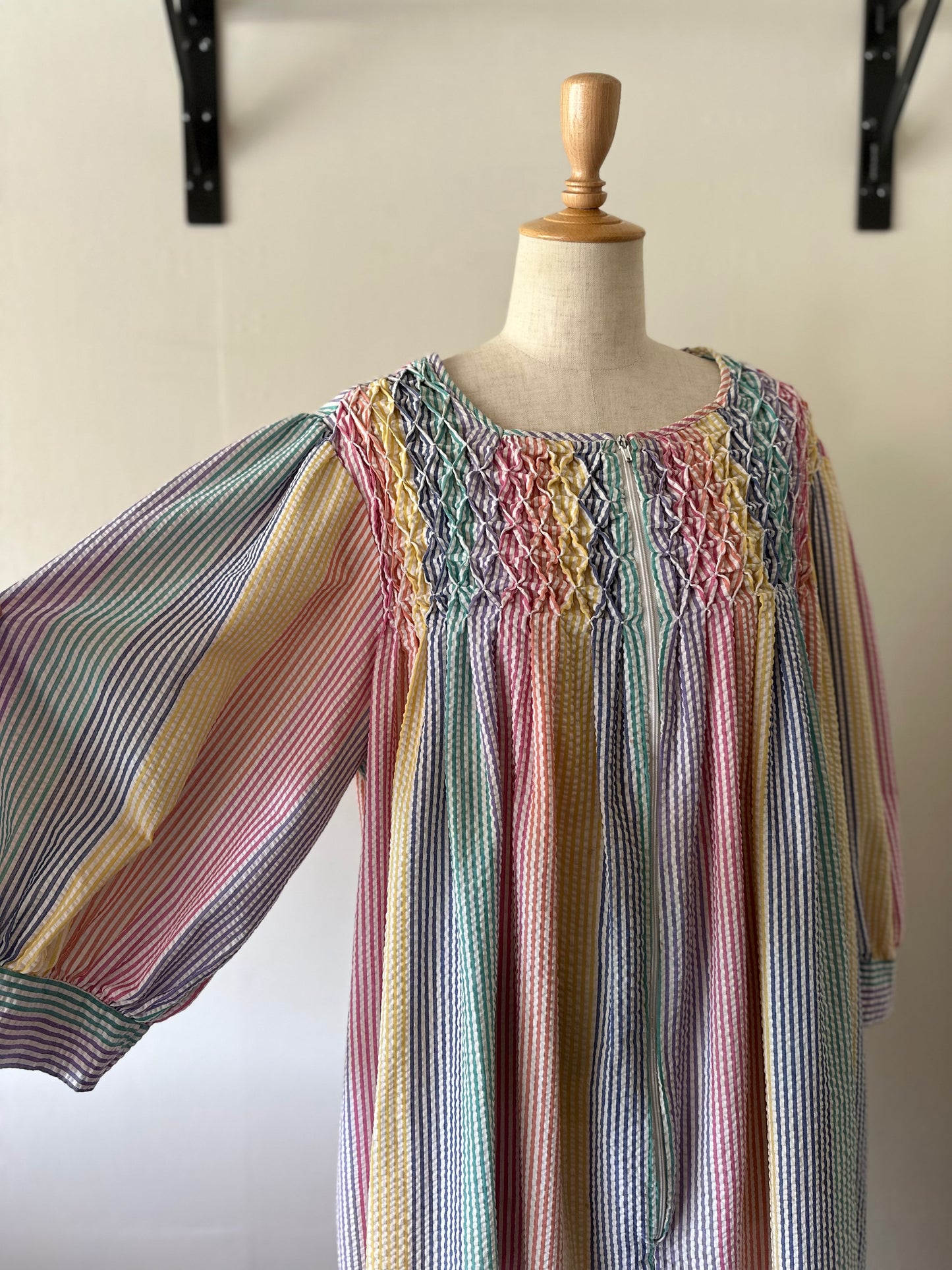 seersucker stripe zip up dress