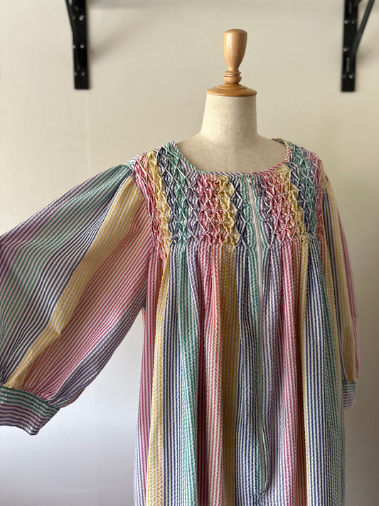 seersucker stripe zip up dress
