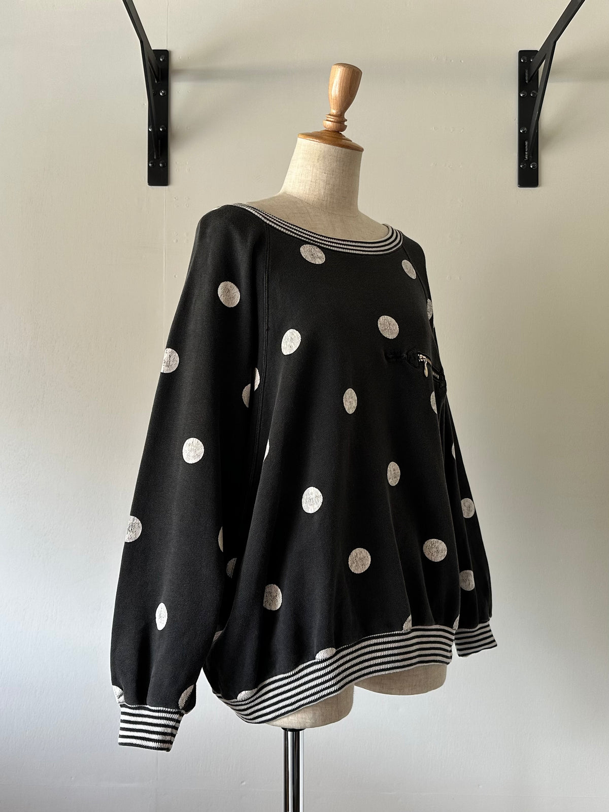 dots stripe dolman sleeve tops