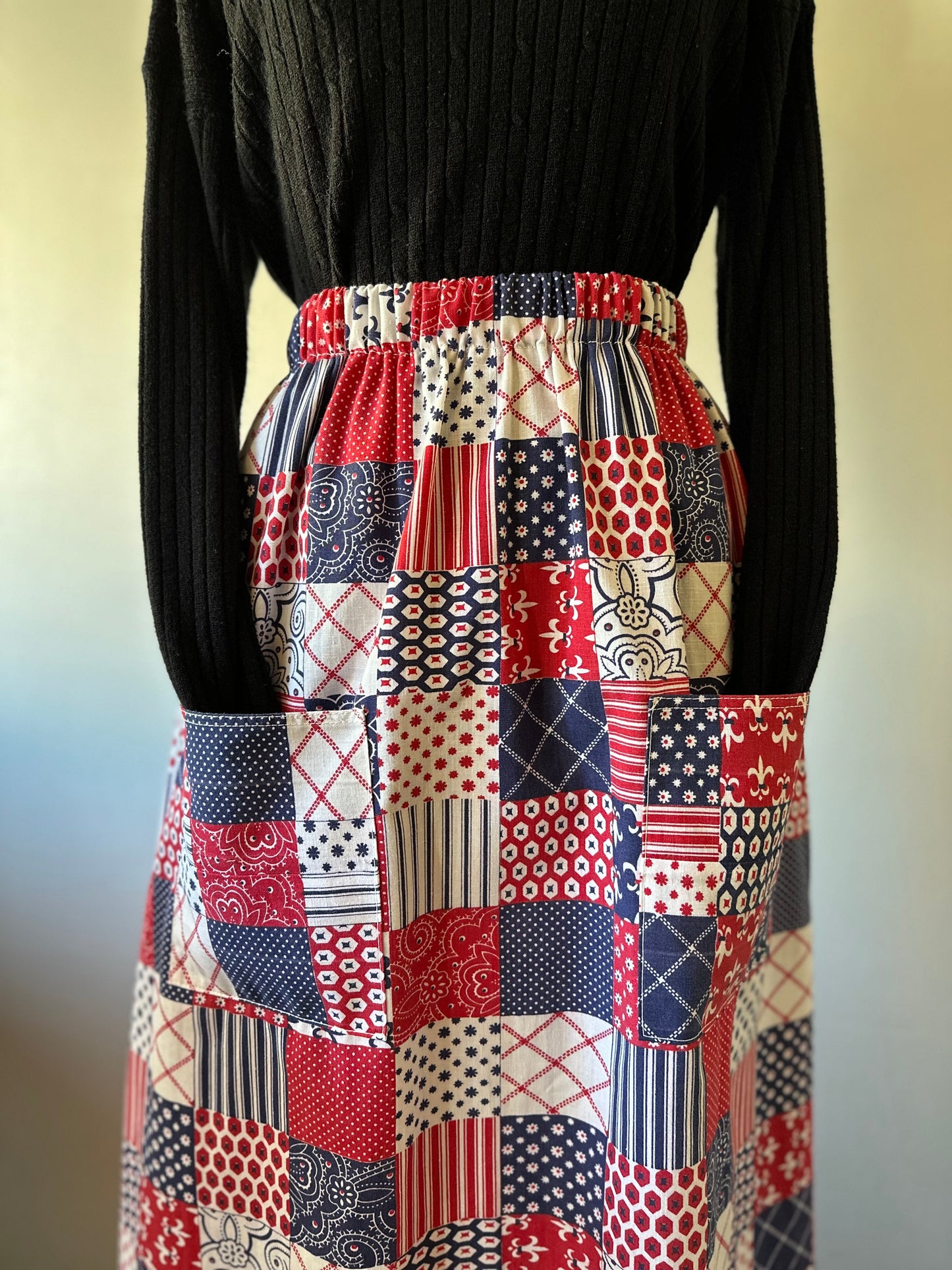 patchwork pattern maxi skirt