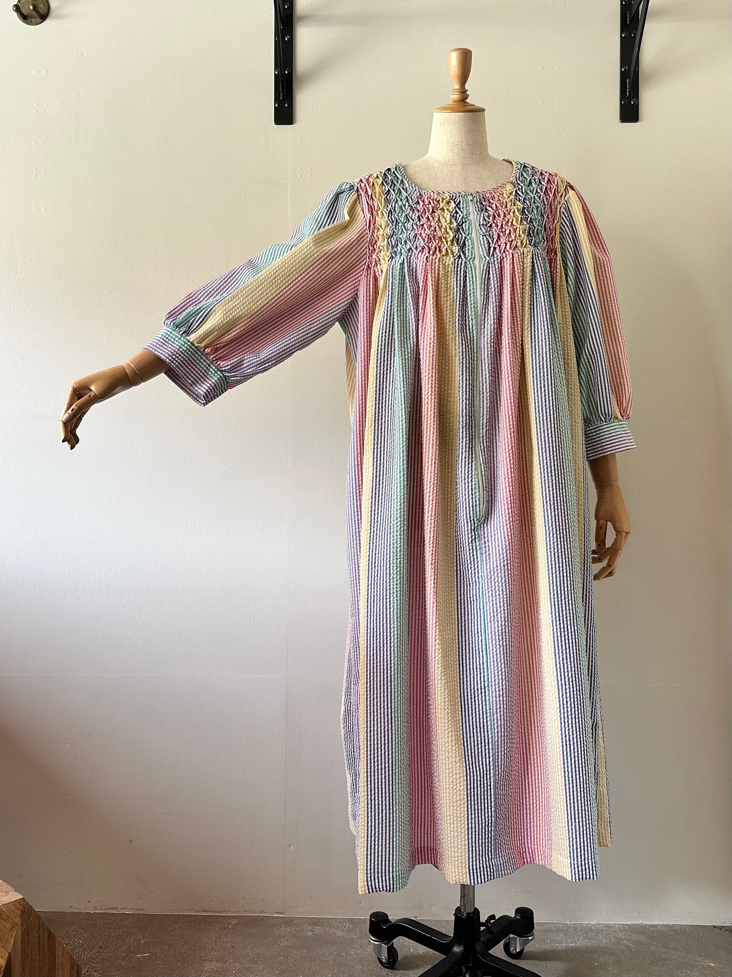 seersucker stripe zip up dress