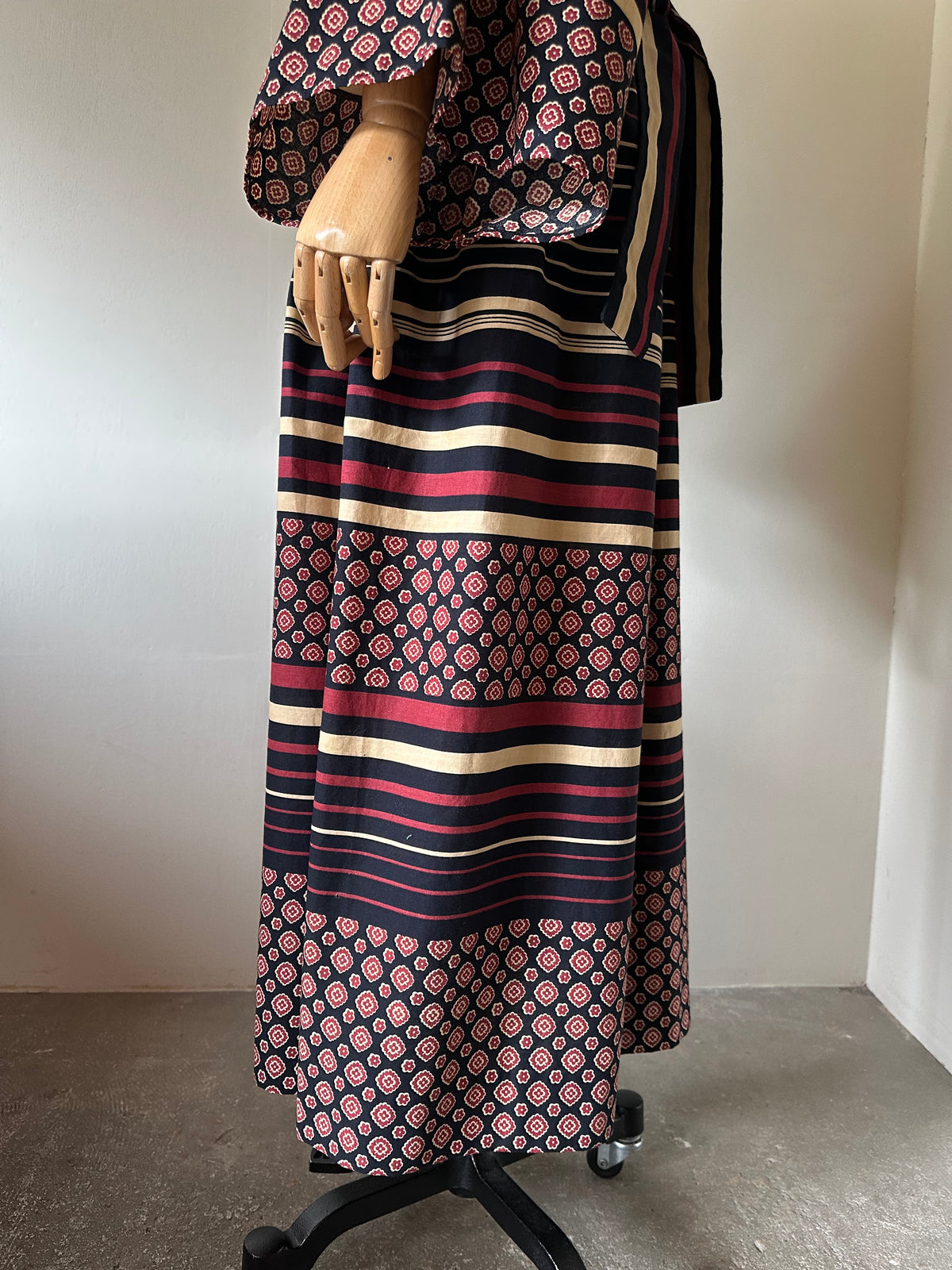 floral×stripe wide sleeve dress