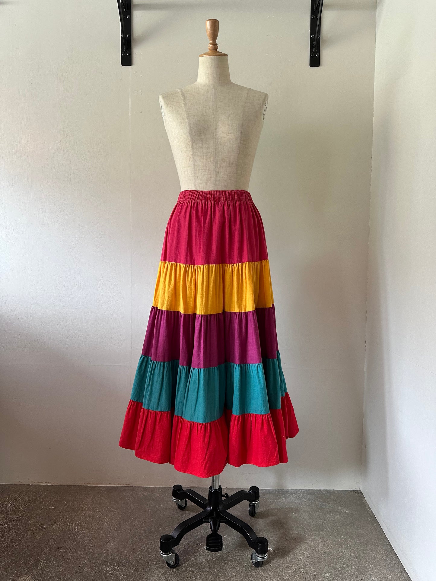 multicolored tiered skirt