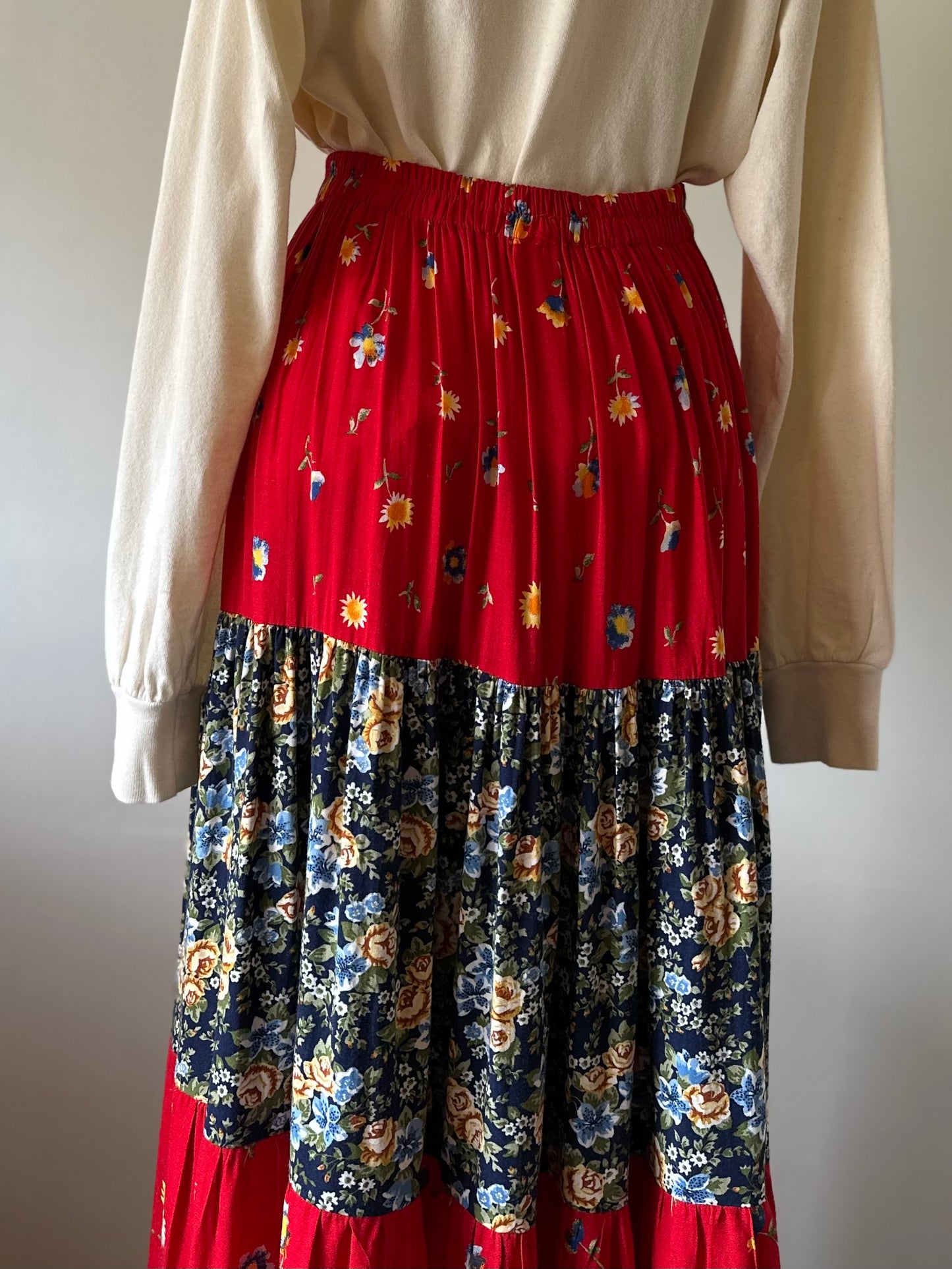 floral tiered maxi skirt