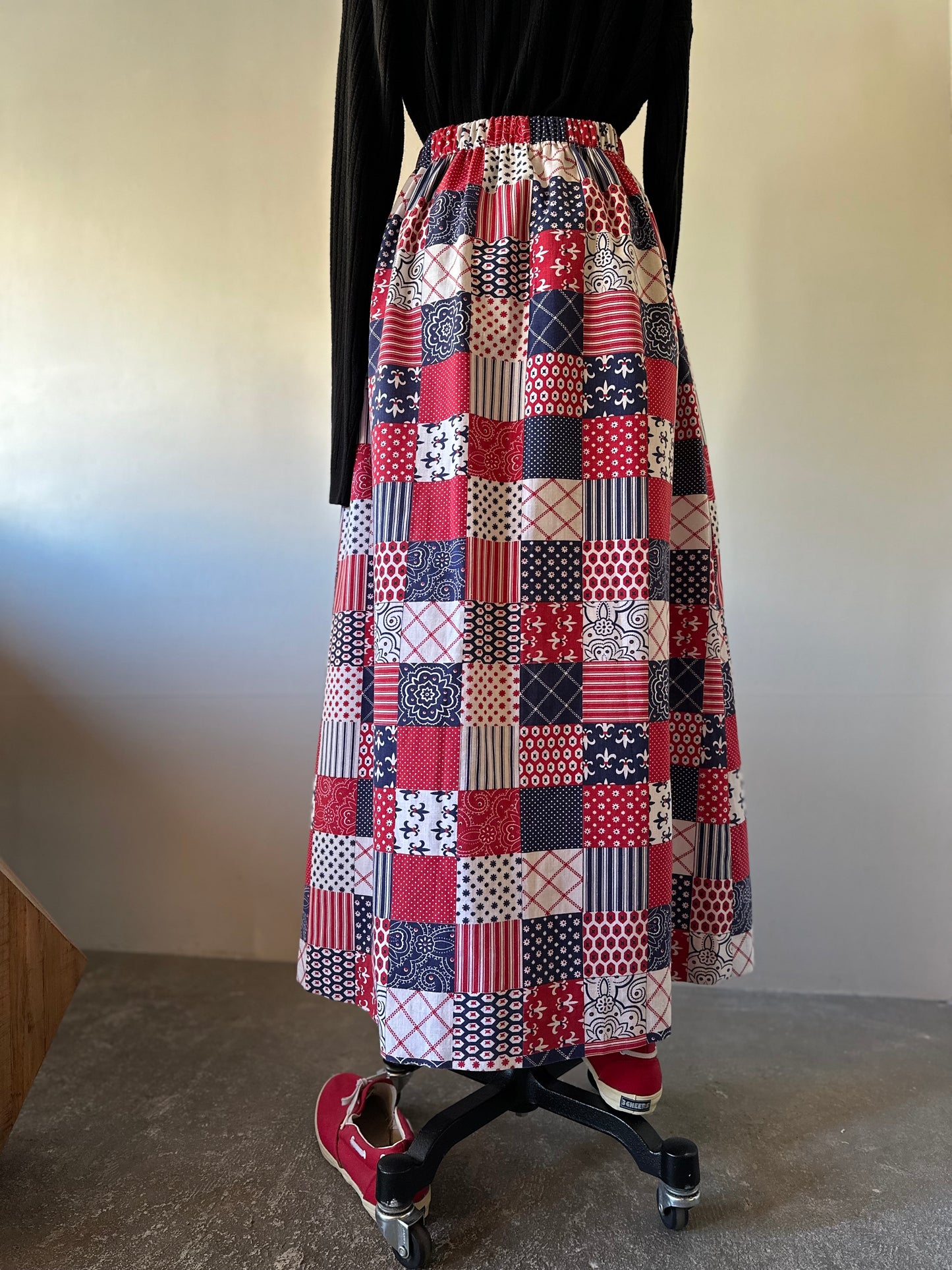 patchwork pattern maxi skirt