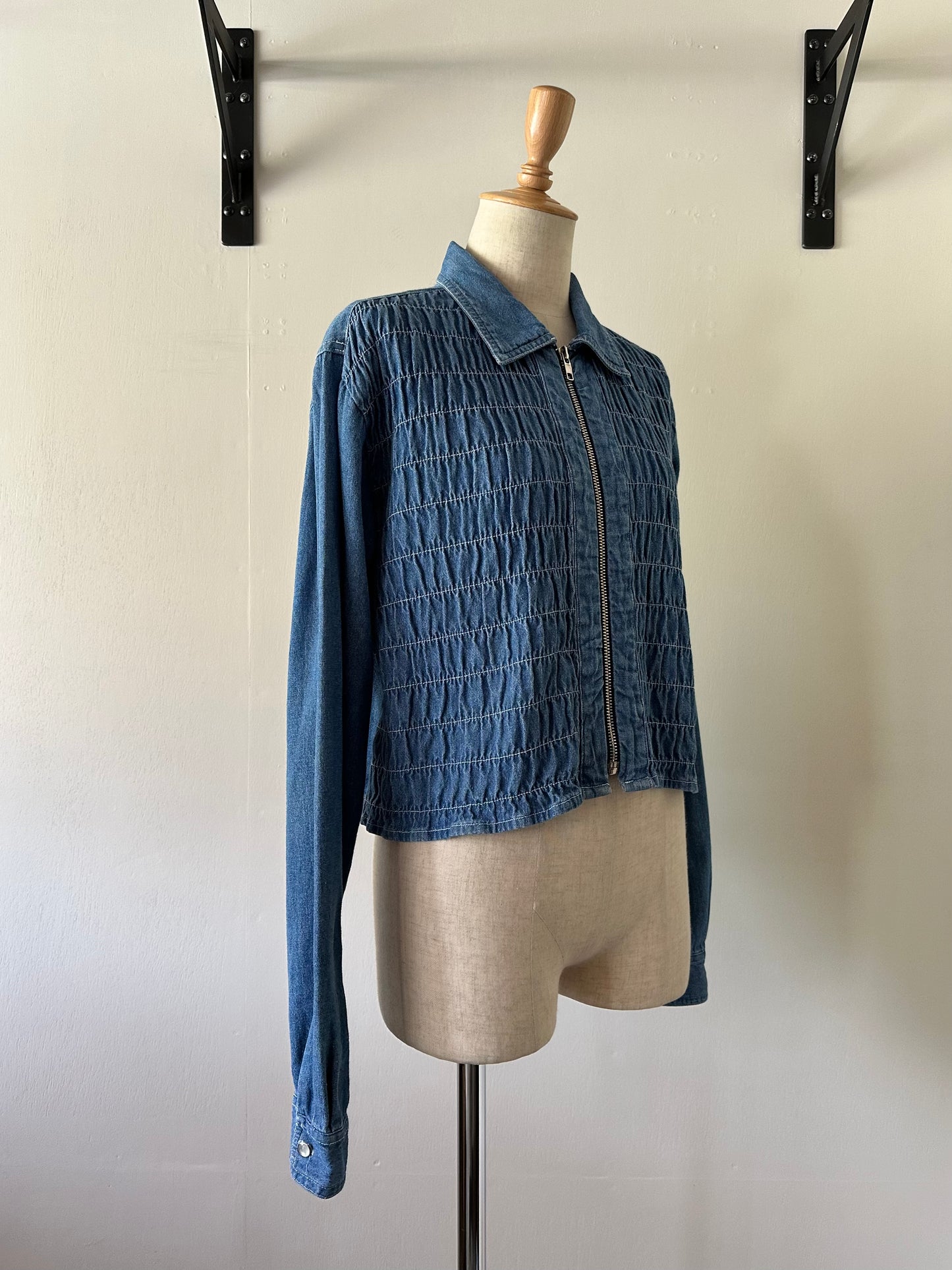 zip up shirring shirt