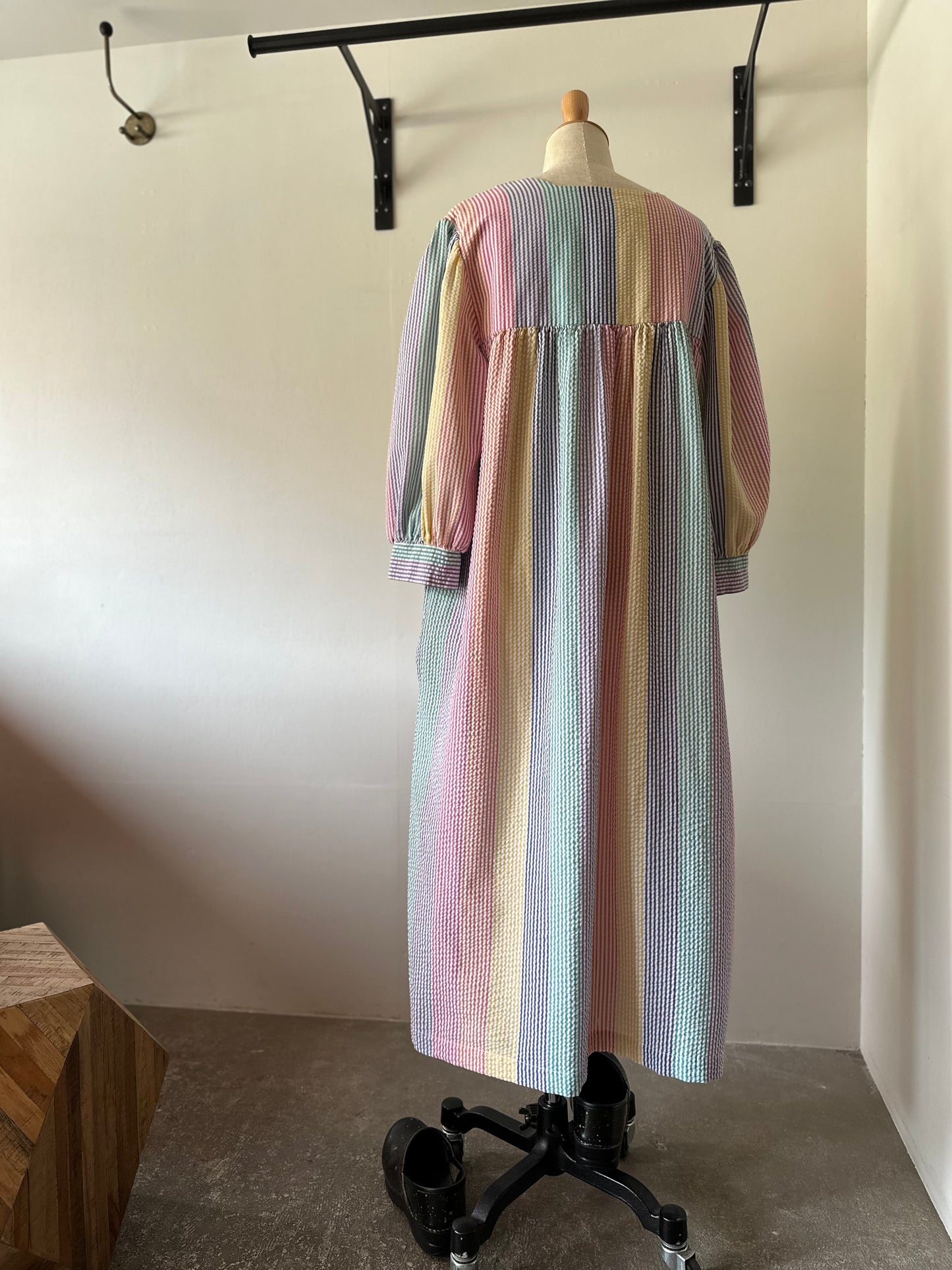seersucker stripe zip up dress
