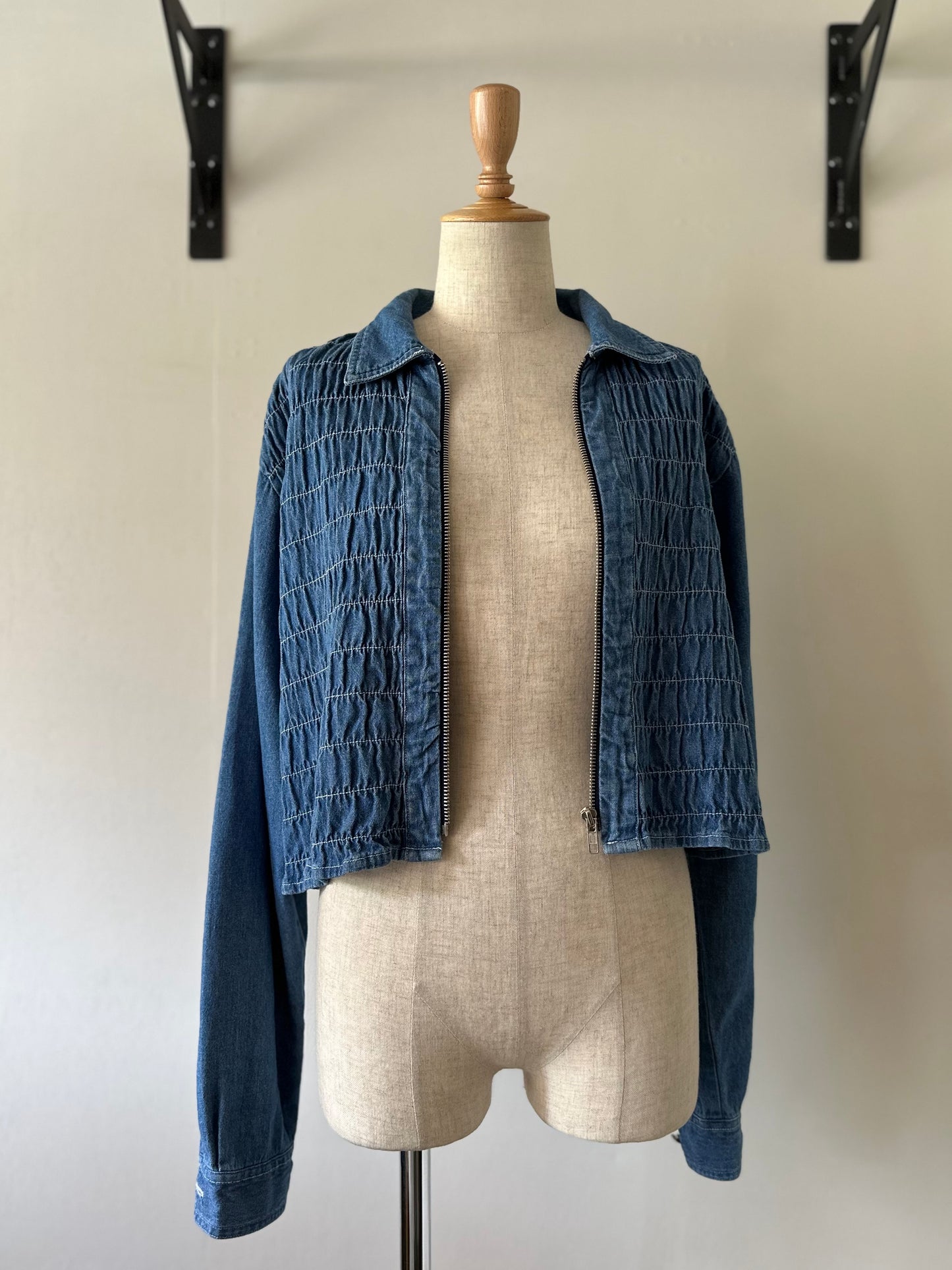 zip up shirring shirt