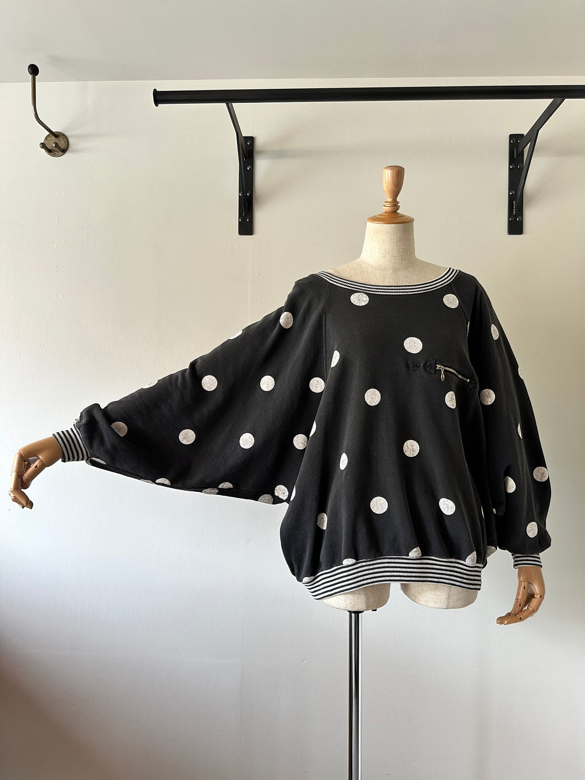 dots stripe dolman sleeve tops