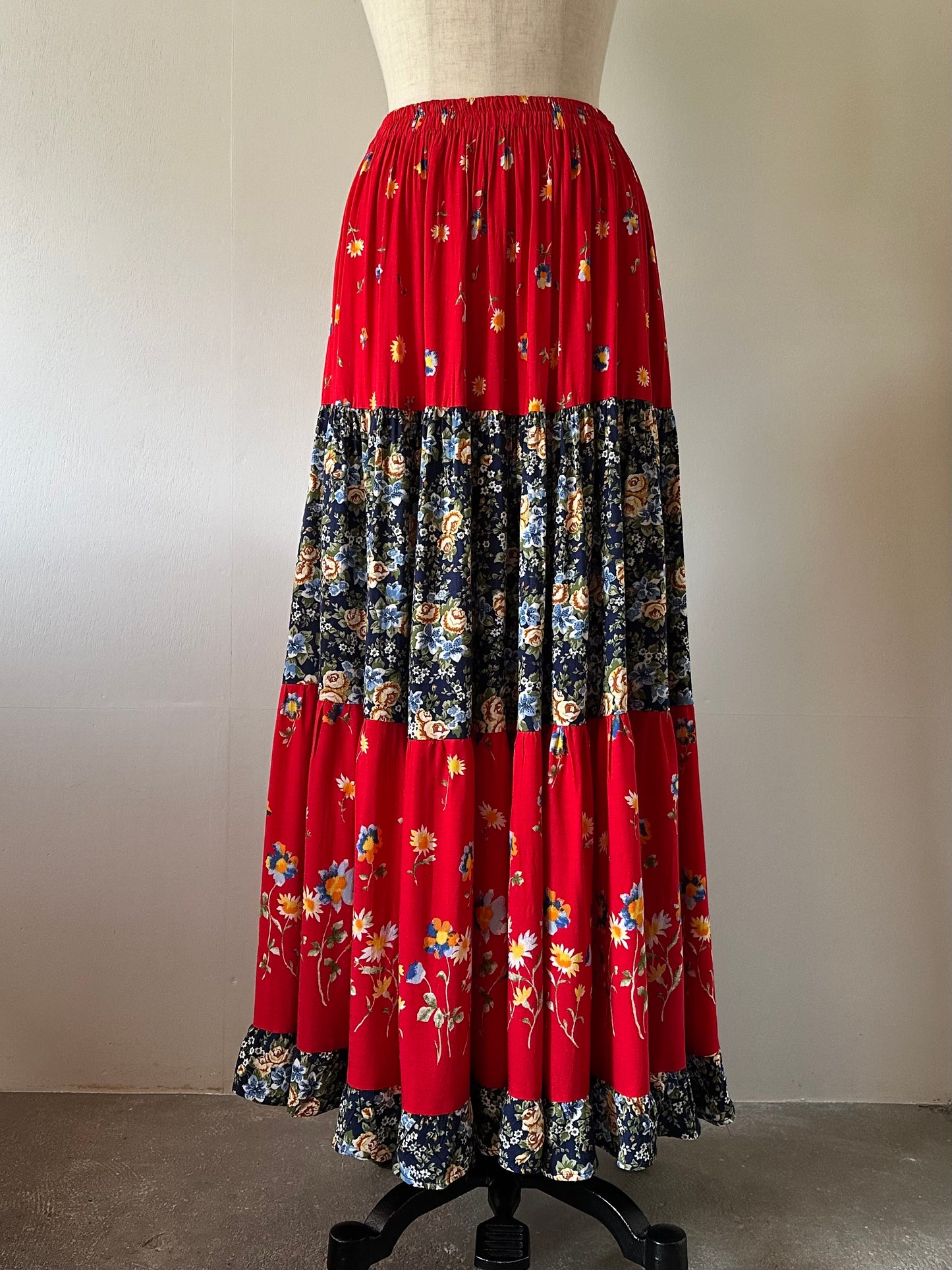 floral tiered maxi skirt