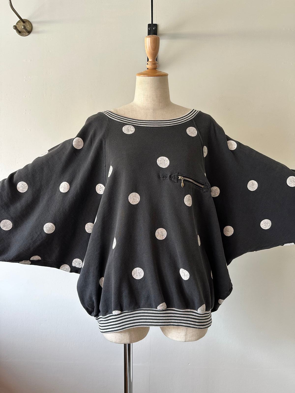 dots stripe dolman sleeve tops