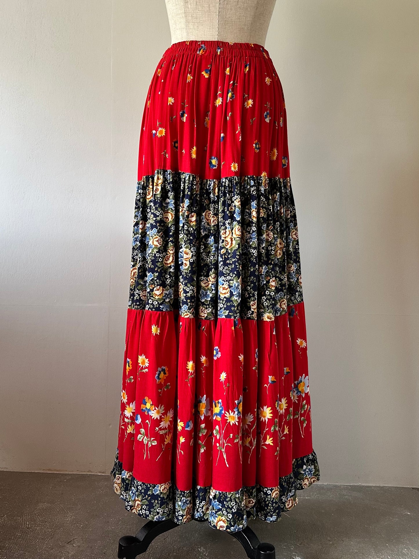 floral tiered maxi skirt