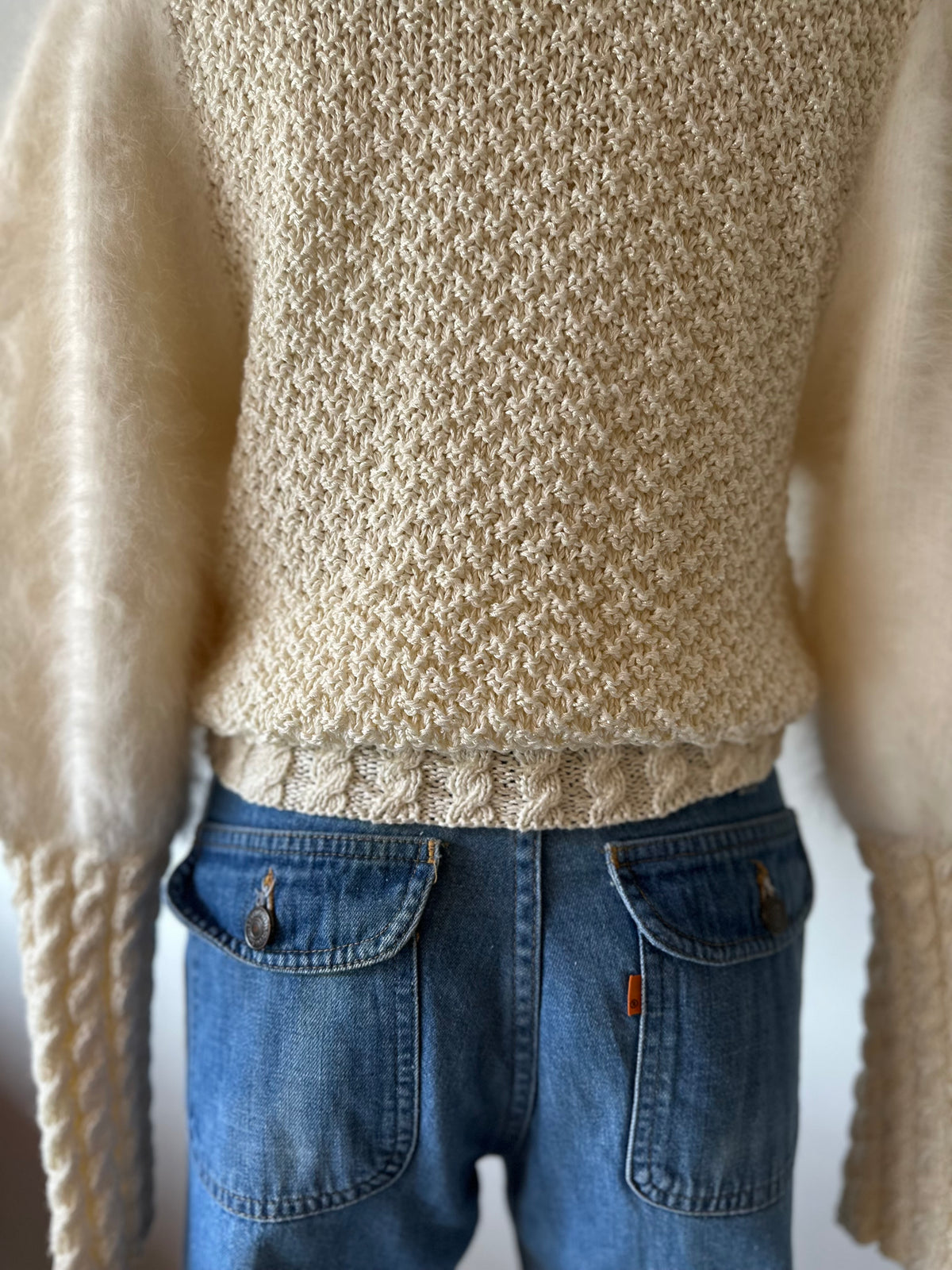 fur sleeve design knit tops