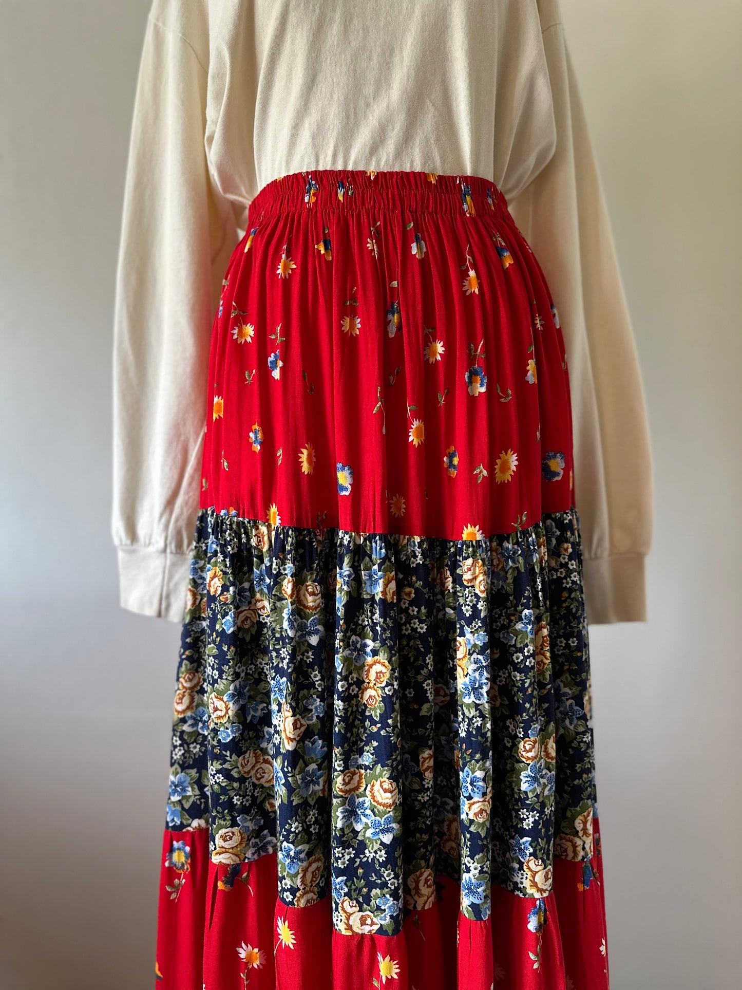 floral tiered maxi skirt