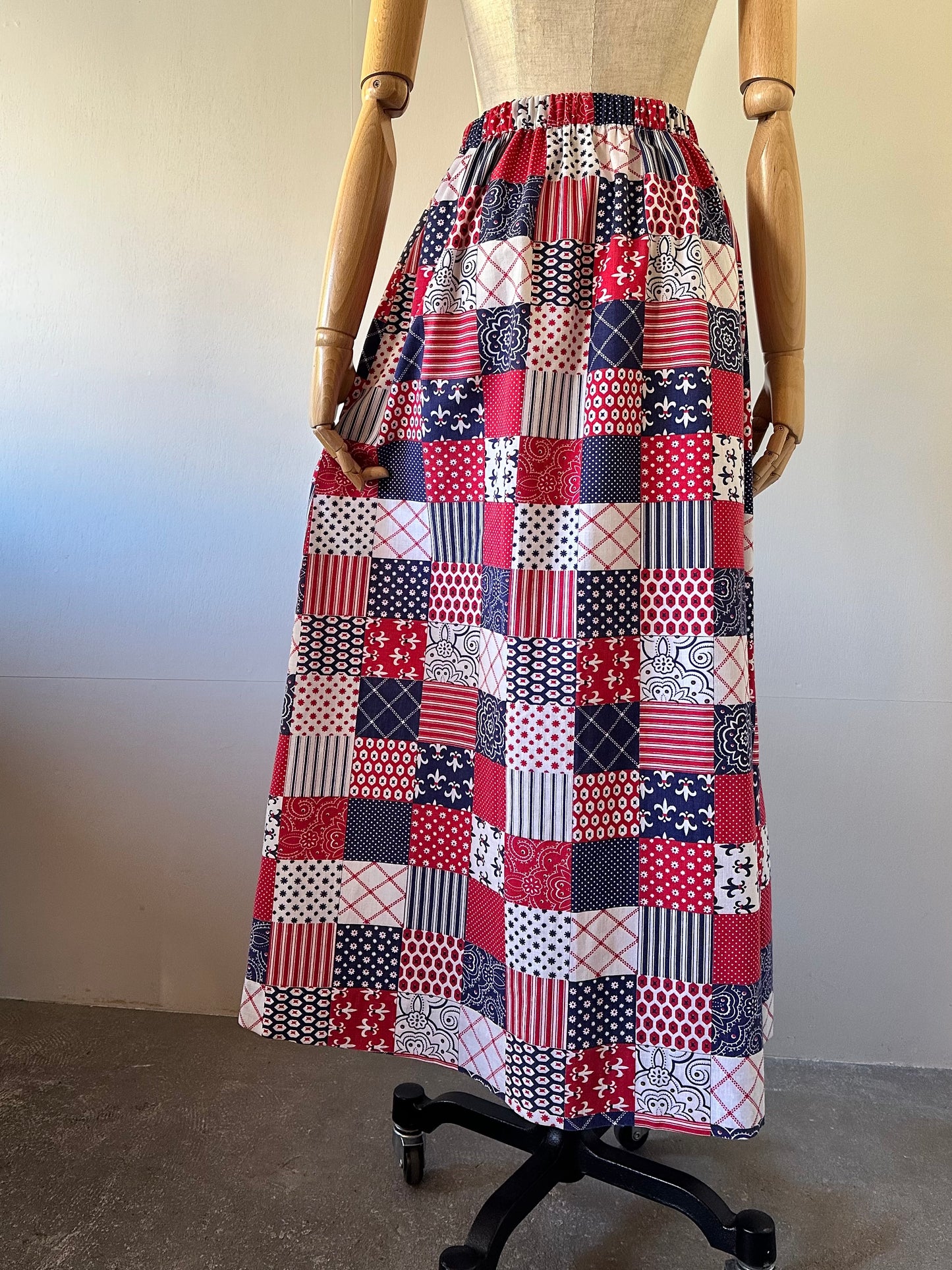 patchwork pattern maxi skirt