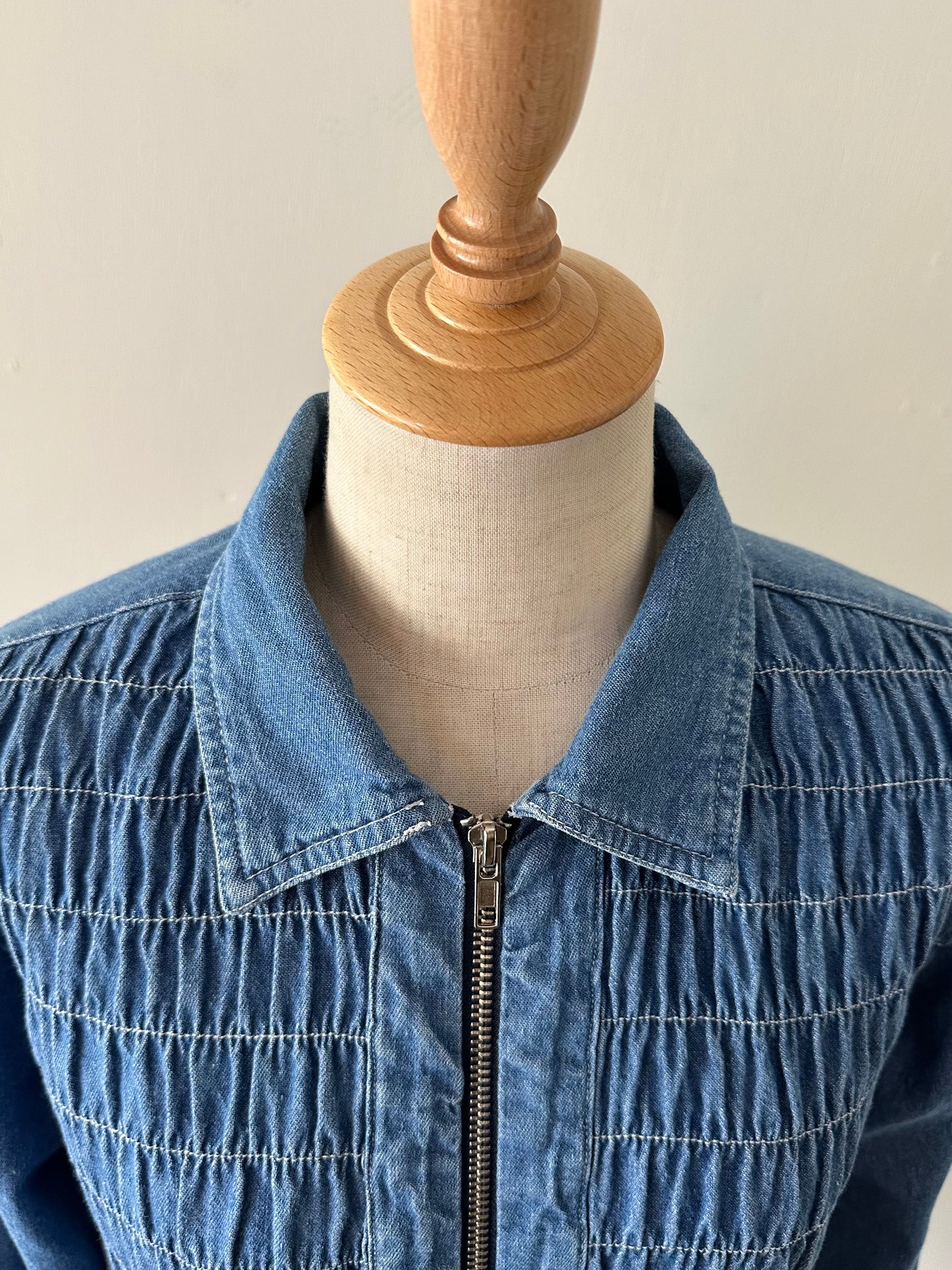 zip up shirring shirt