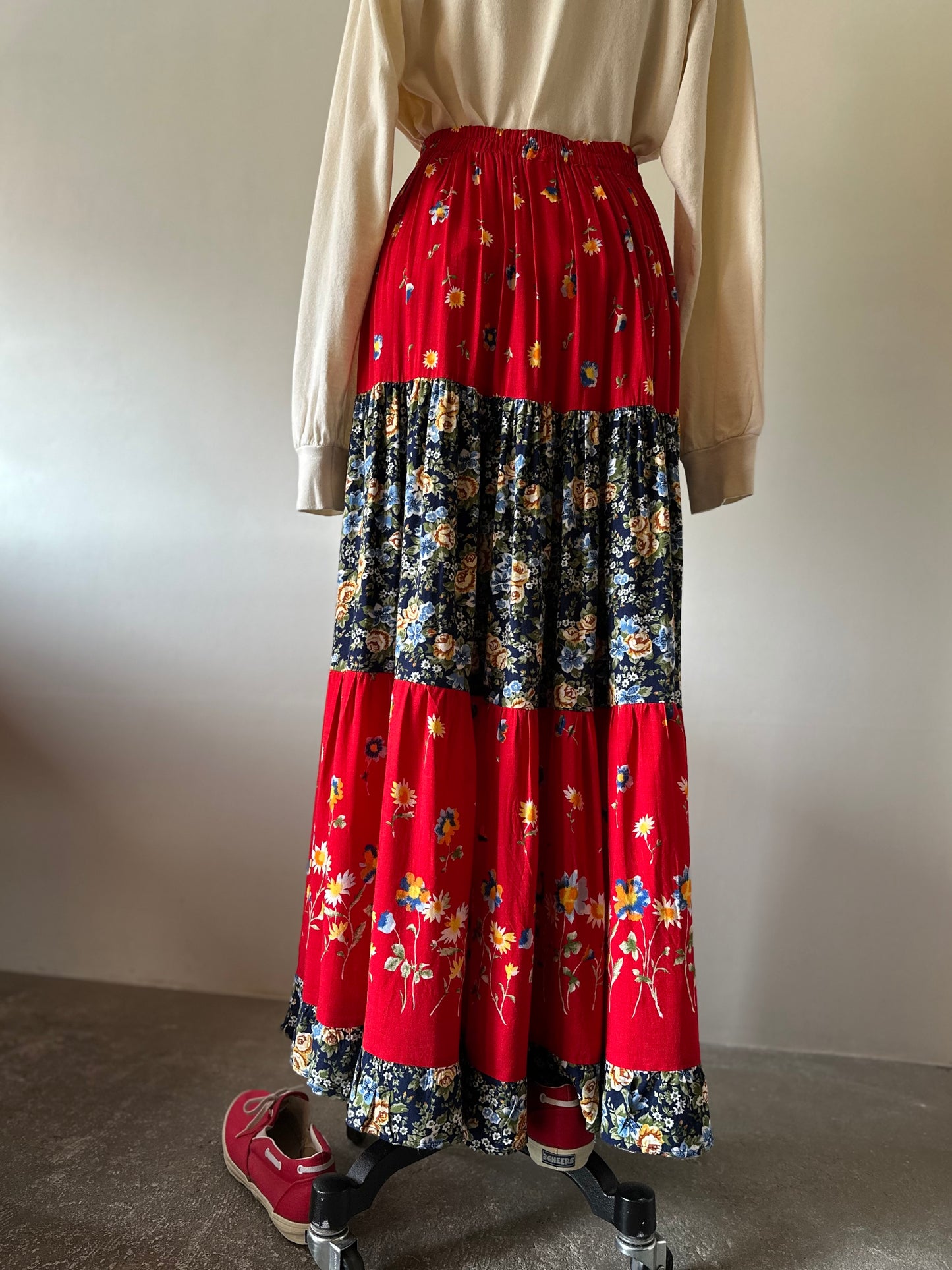 floral tiered maxi skirt