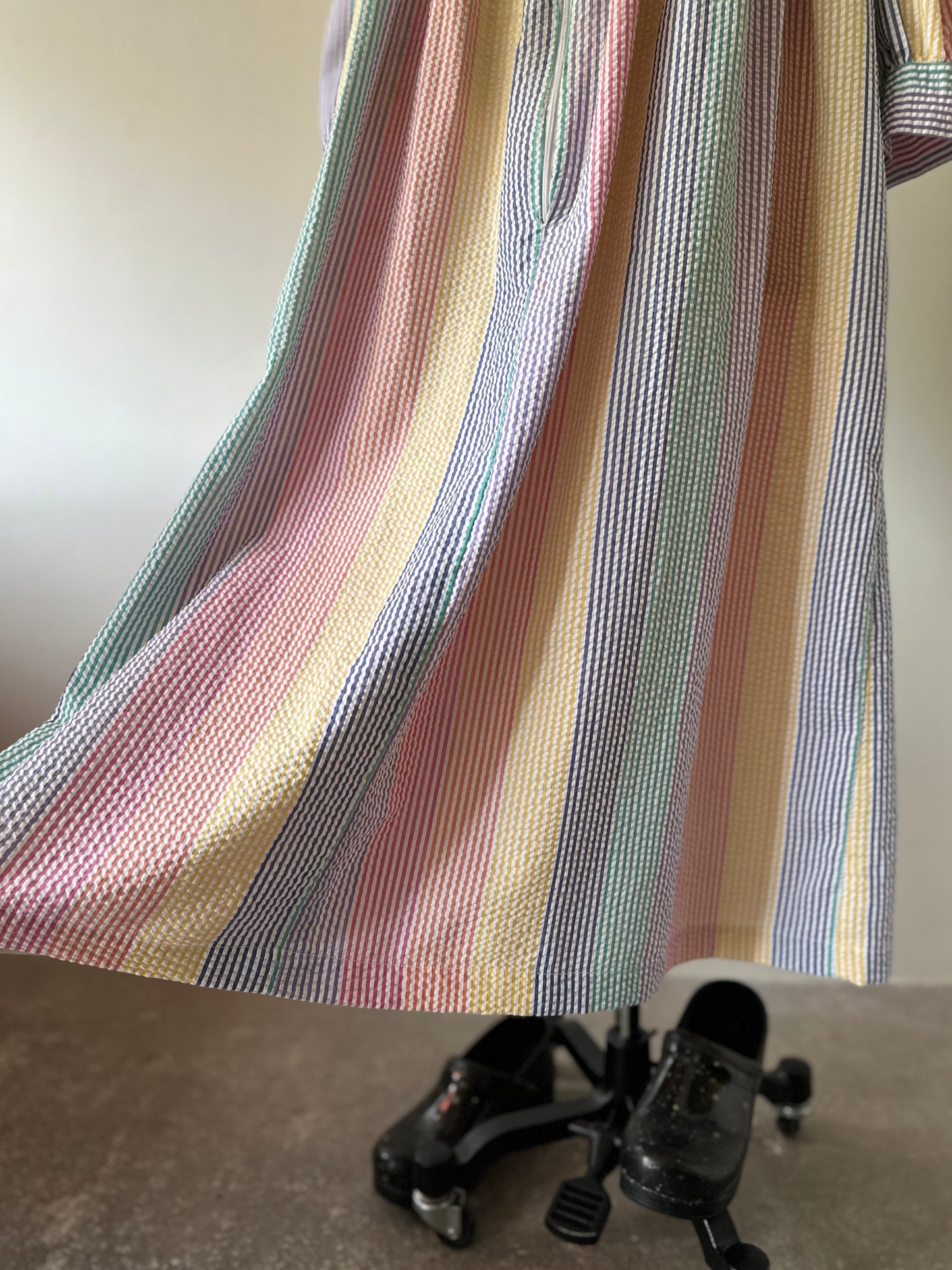 seersucker stripe zip up dress