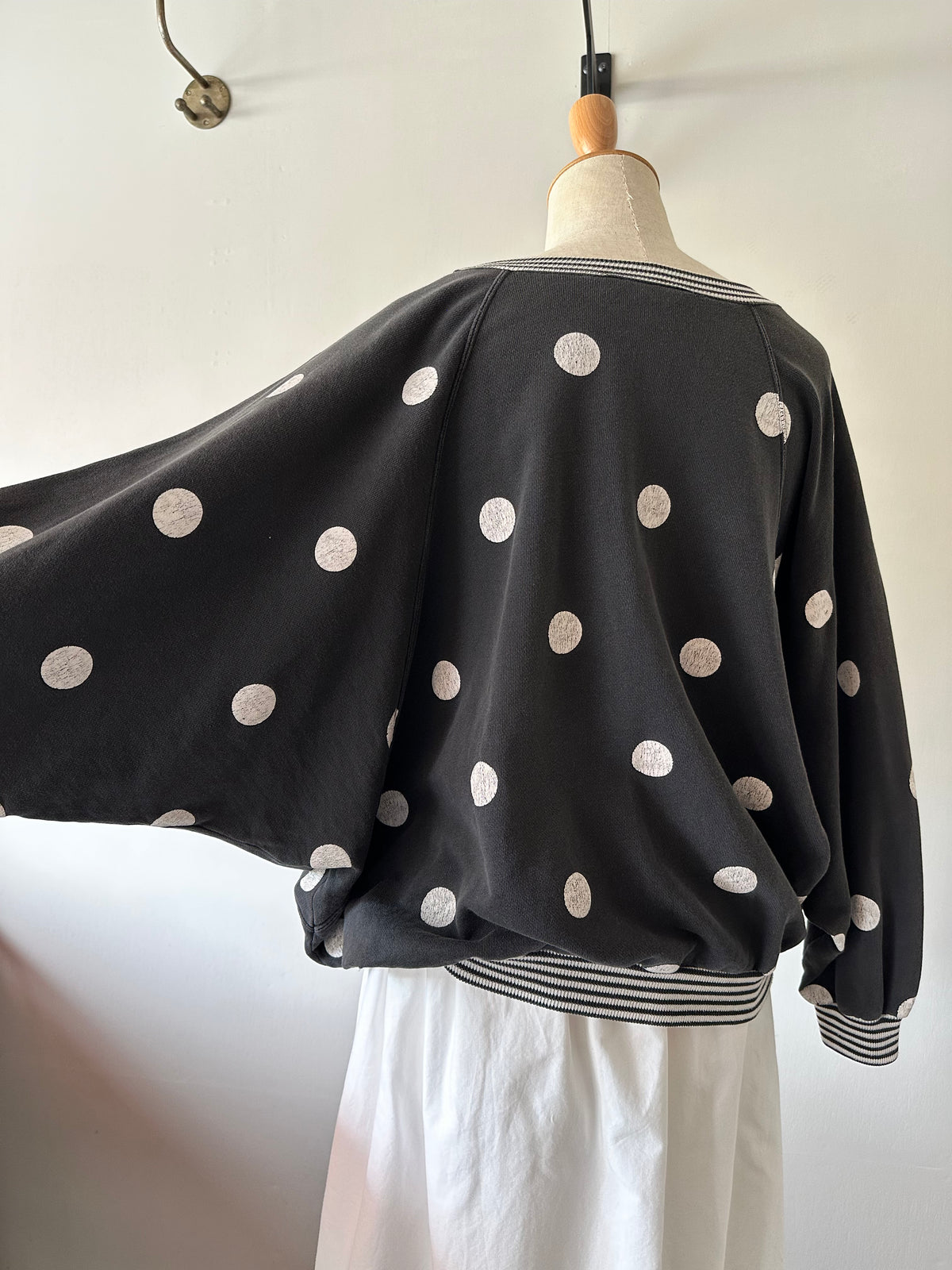 dots stripe dolman sleeve tops