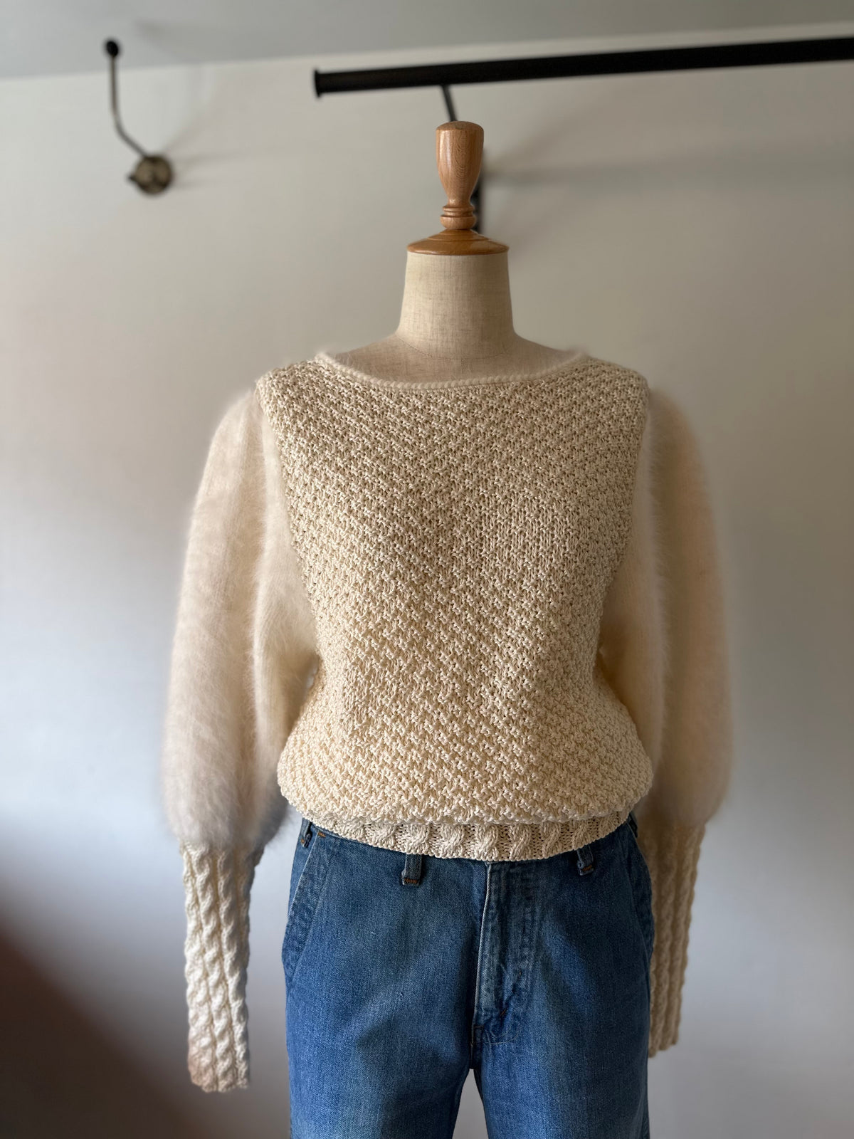 fur sleeve design knit tops