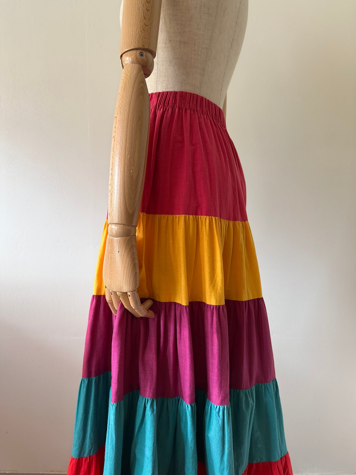 multicolored tiered skirt