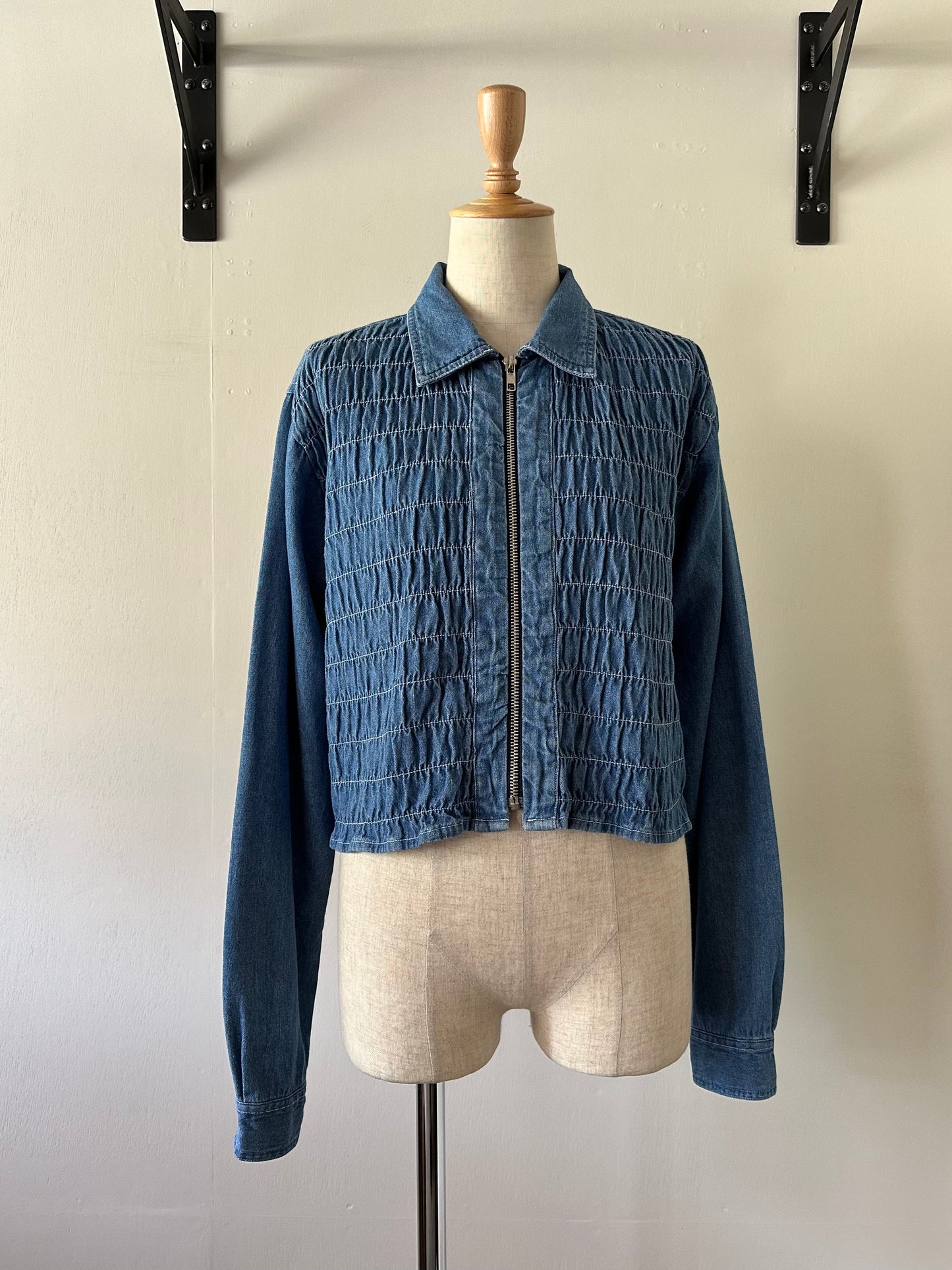 zip up shirring shirt