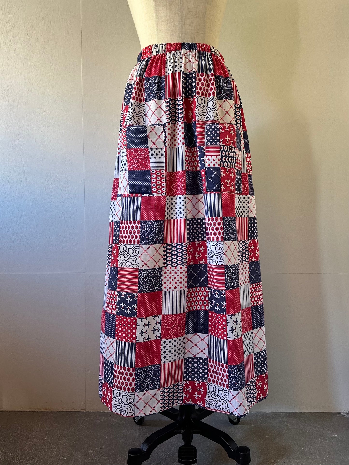patchwork pattern maxi skirt