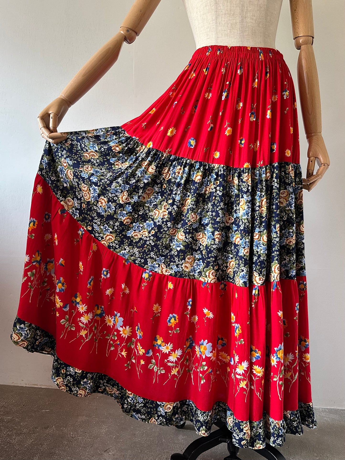 floral tiered maxi skirt
