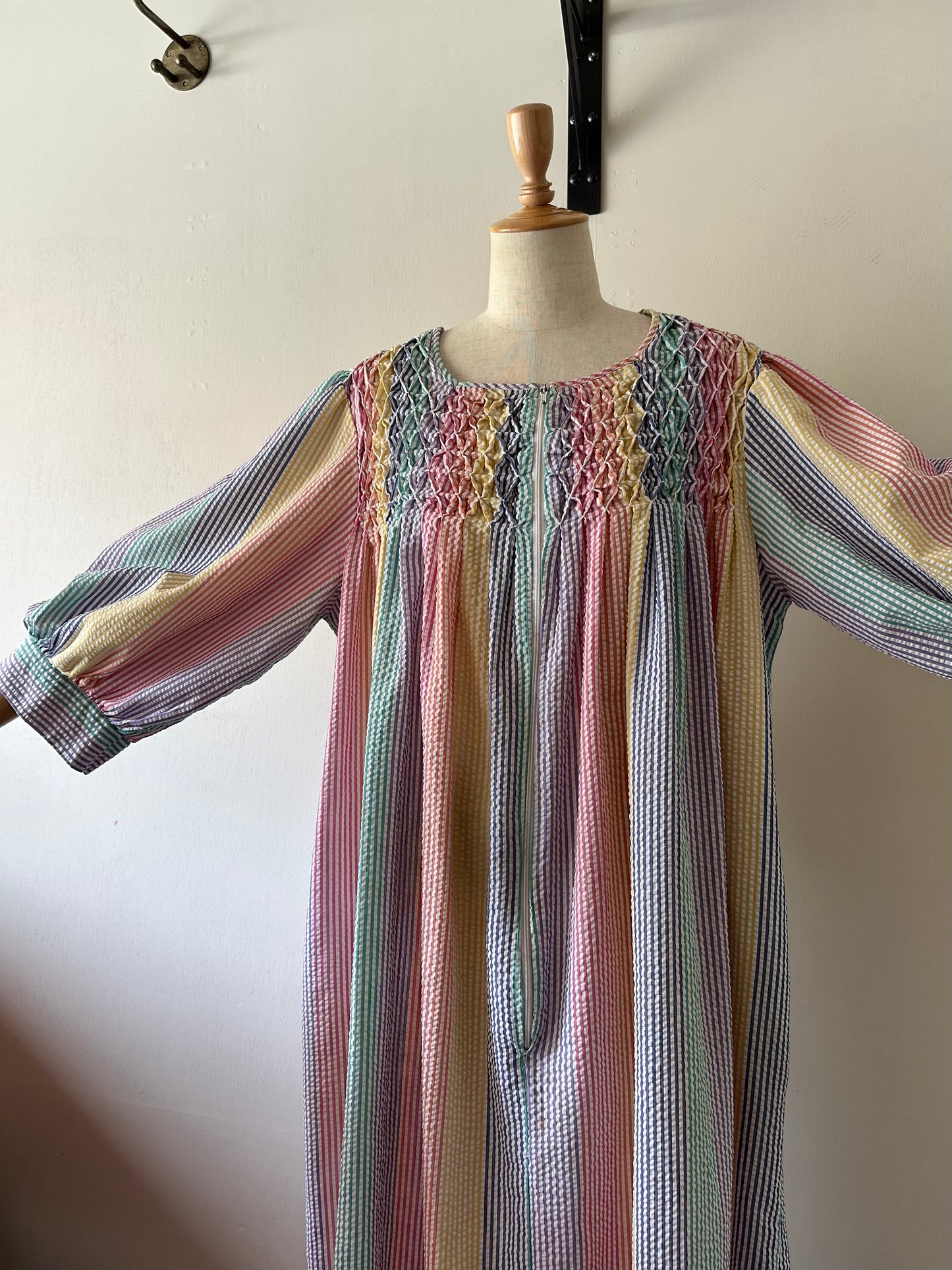 seersucker stripe zip up dress