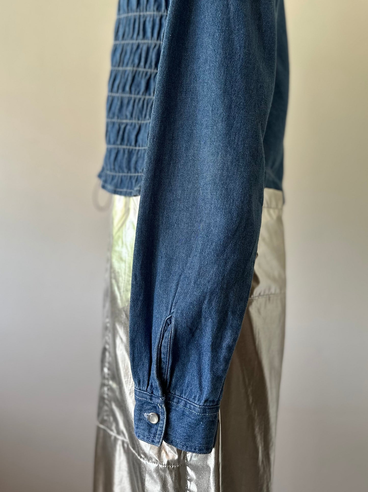zip up shirring shirt