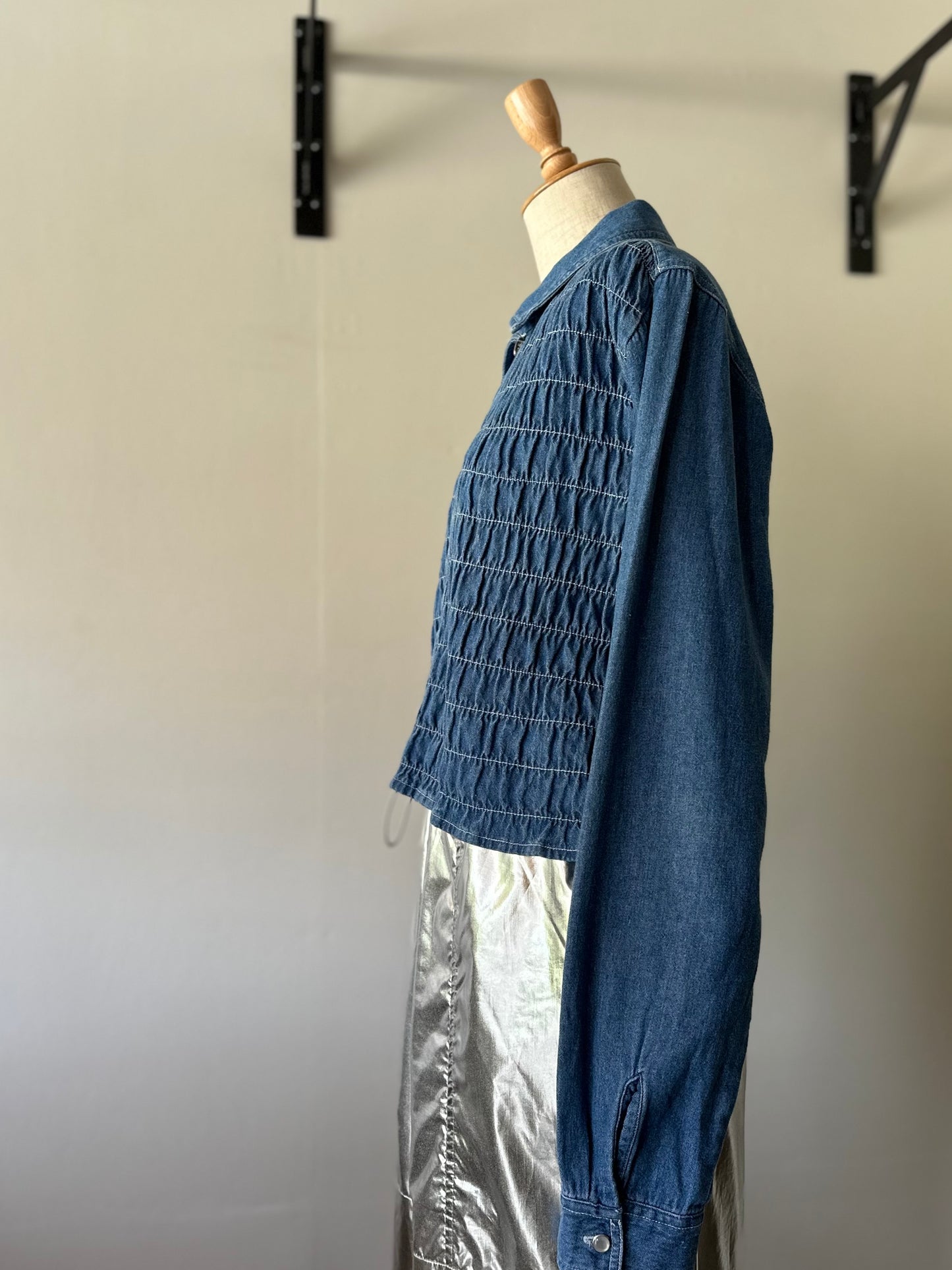 zip up shirring shirt