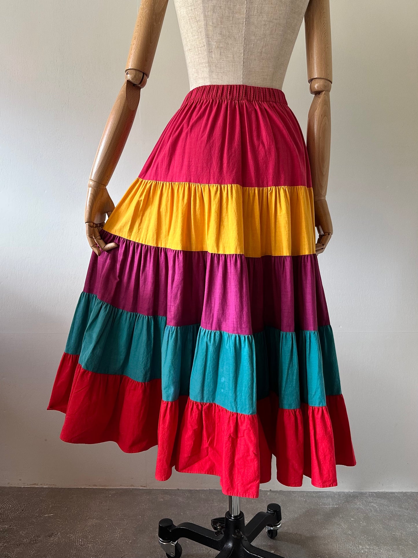 multicolored tiered skirt