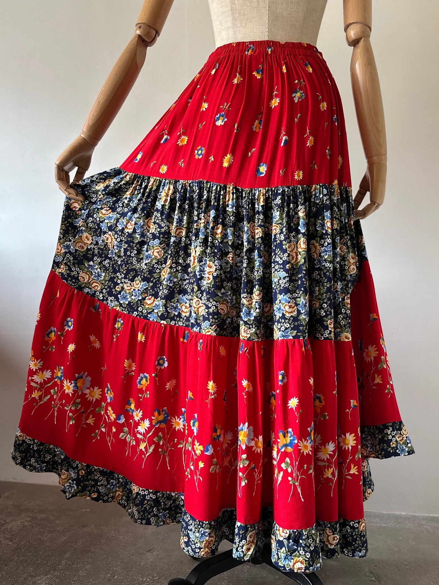 floral tiered maxi skirt