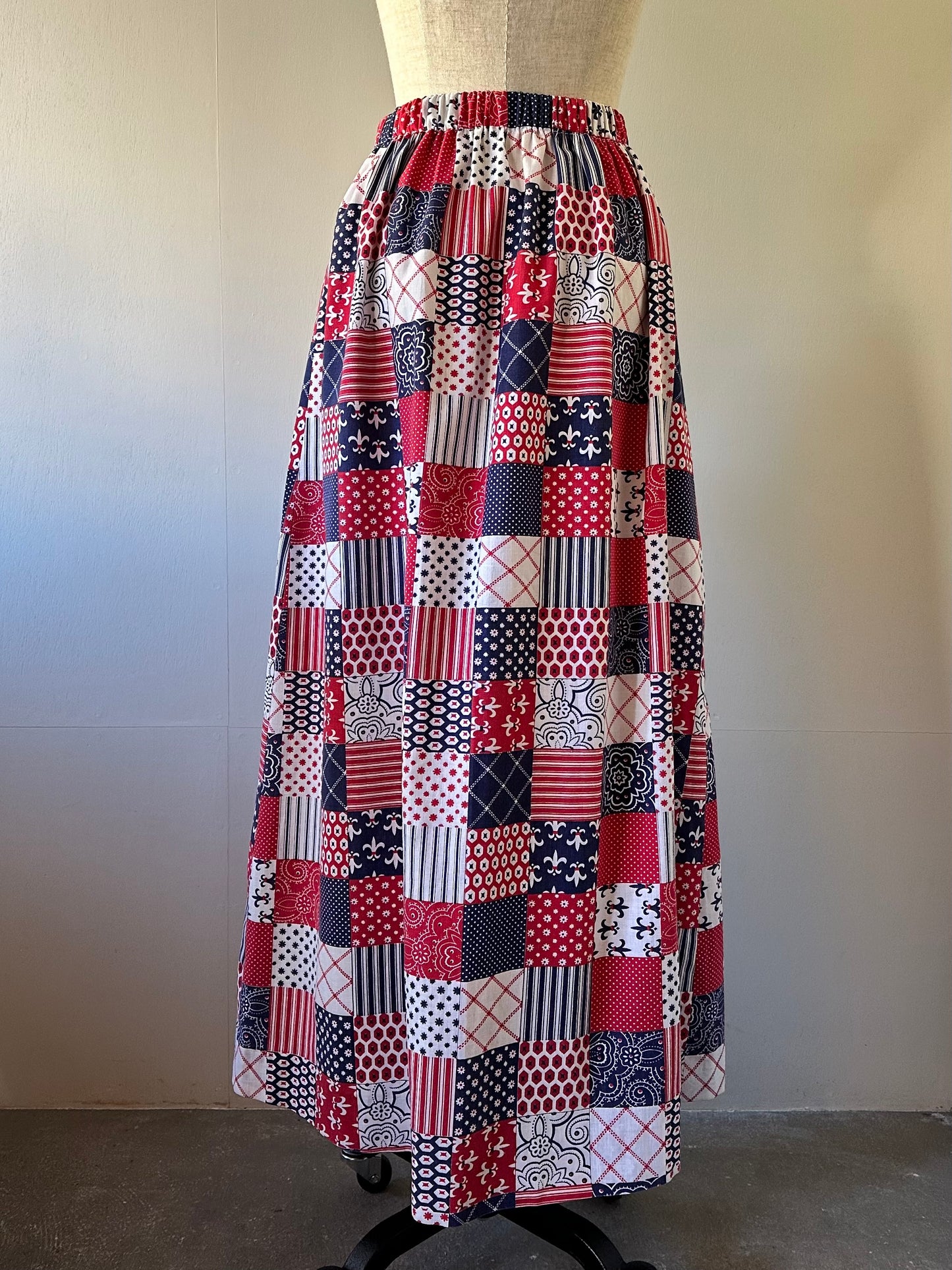 patchwork pattern maxi skirt