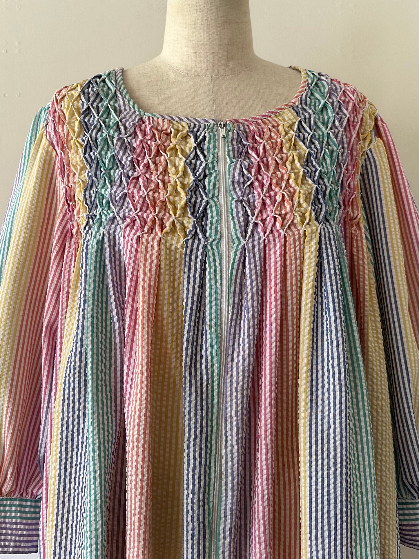 seersucker stripe zip up dress