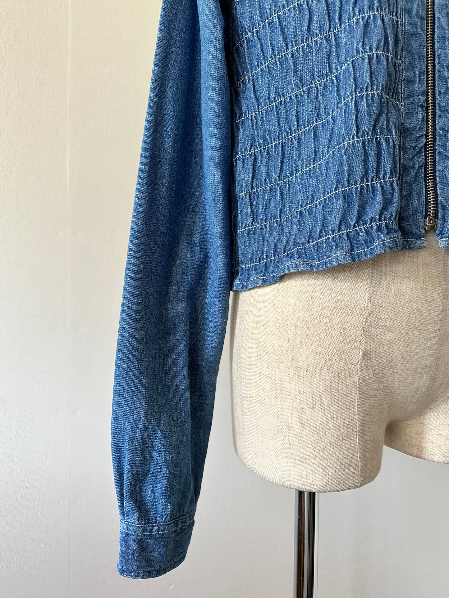 zip up shirring shirt