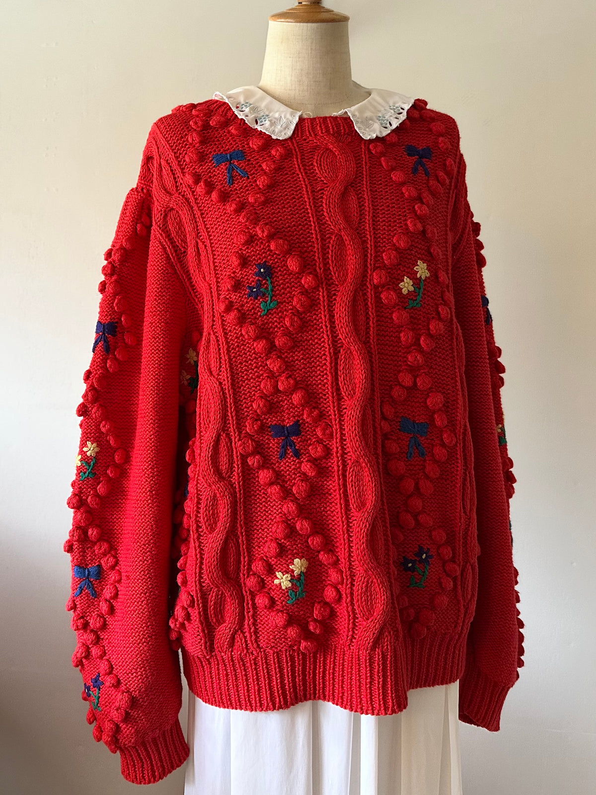 ribbon×flower knit sweater