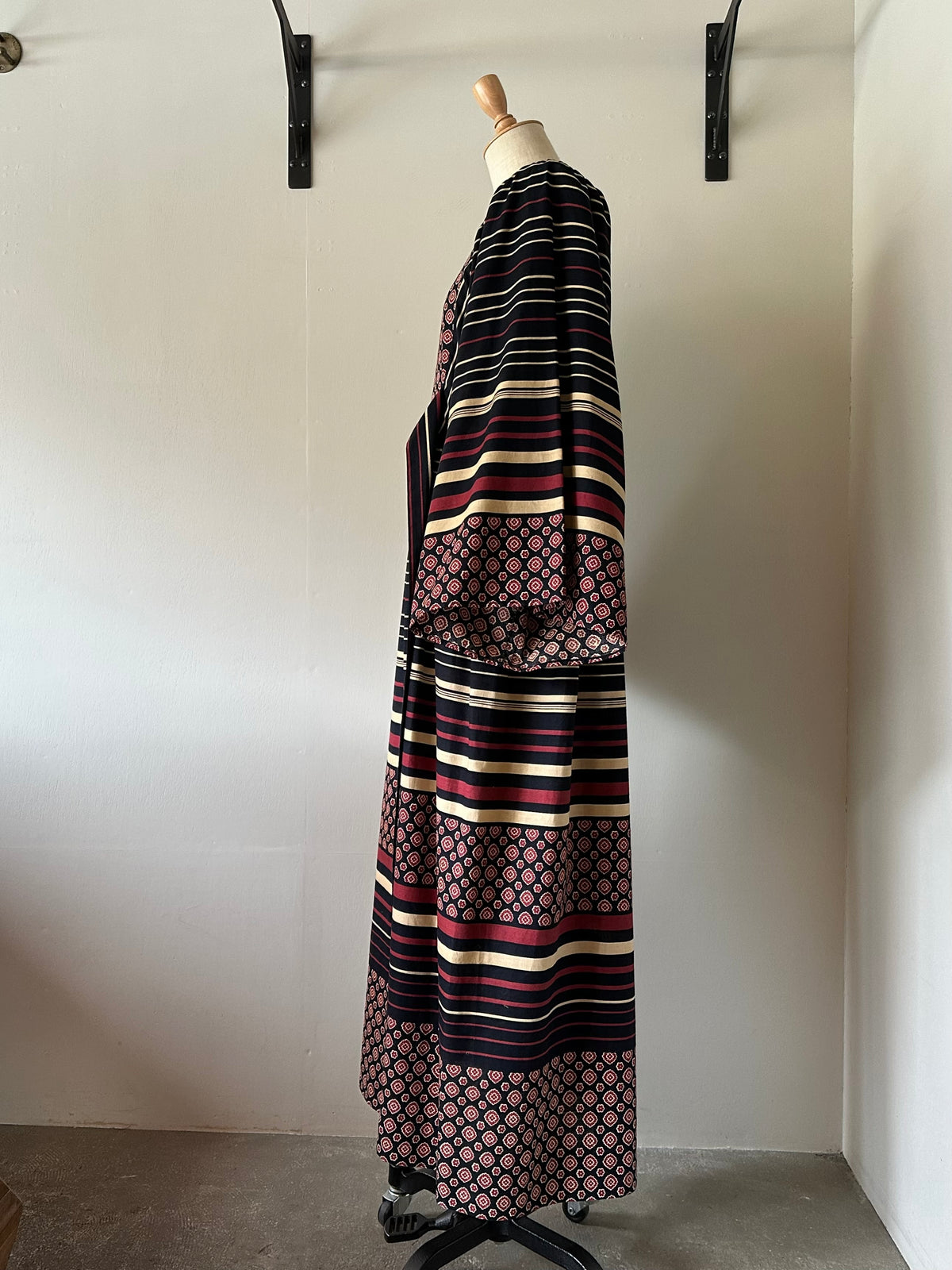 floral×stripe wide sleeve dress