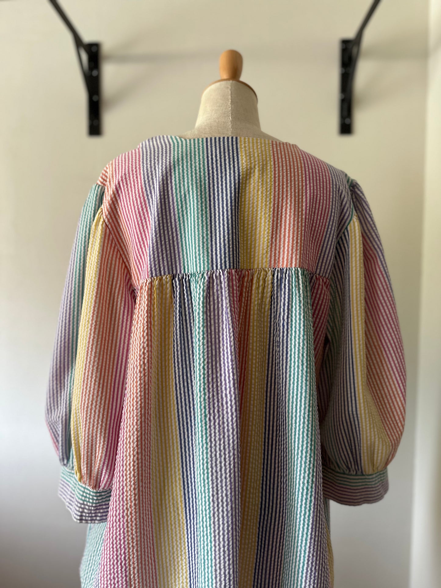 seersucker stripe zip up dress