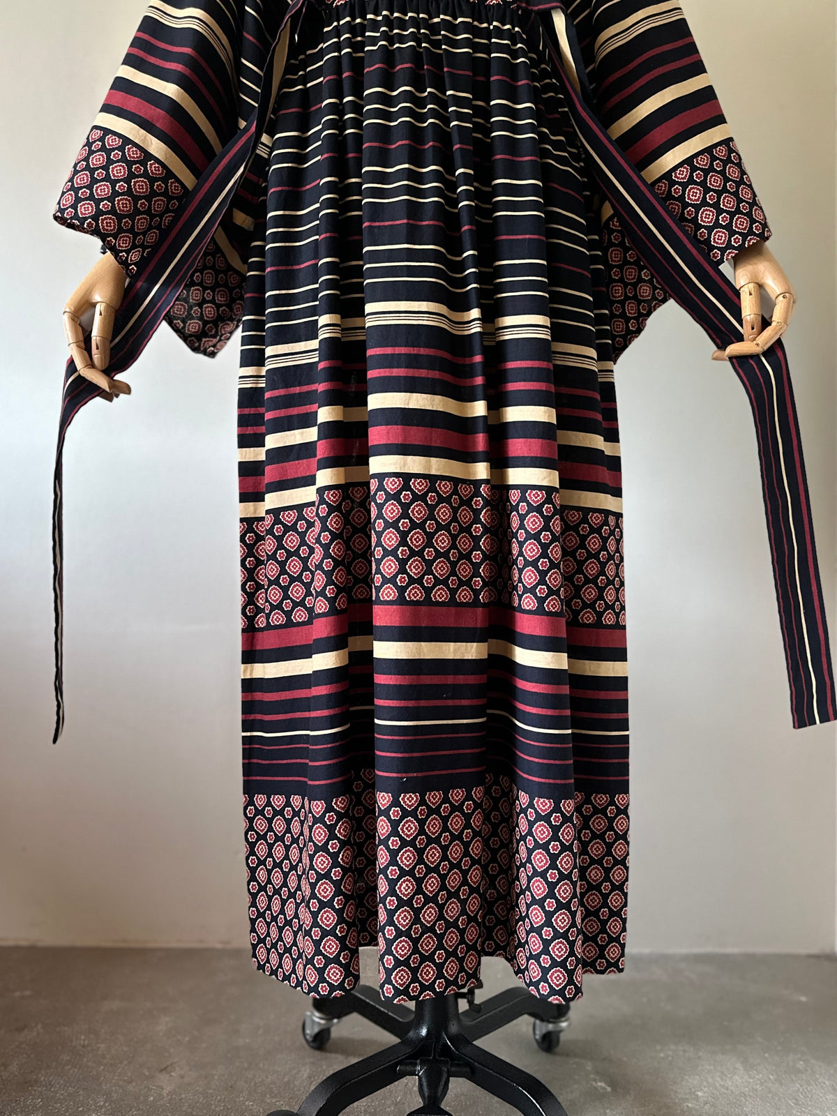 floral×stripe wide sleeve dress