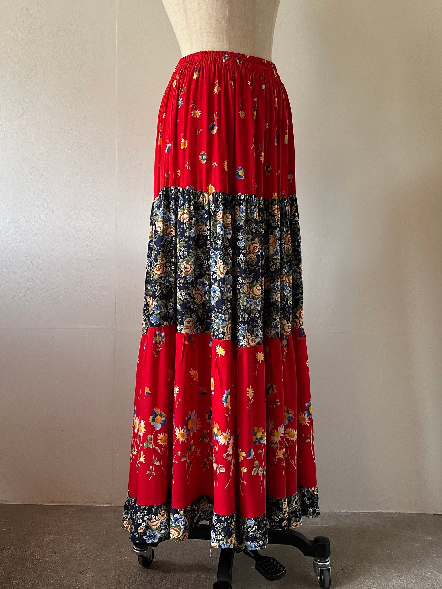 floral tiered maxi skirt