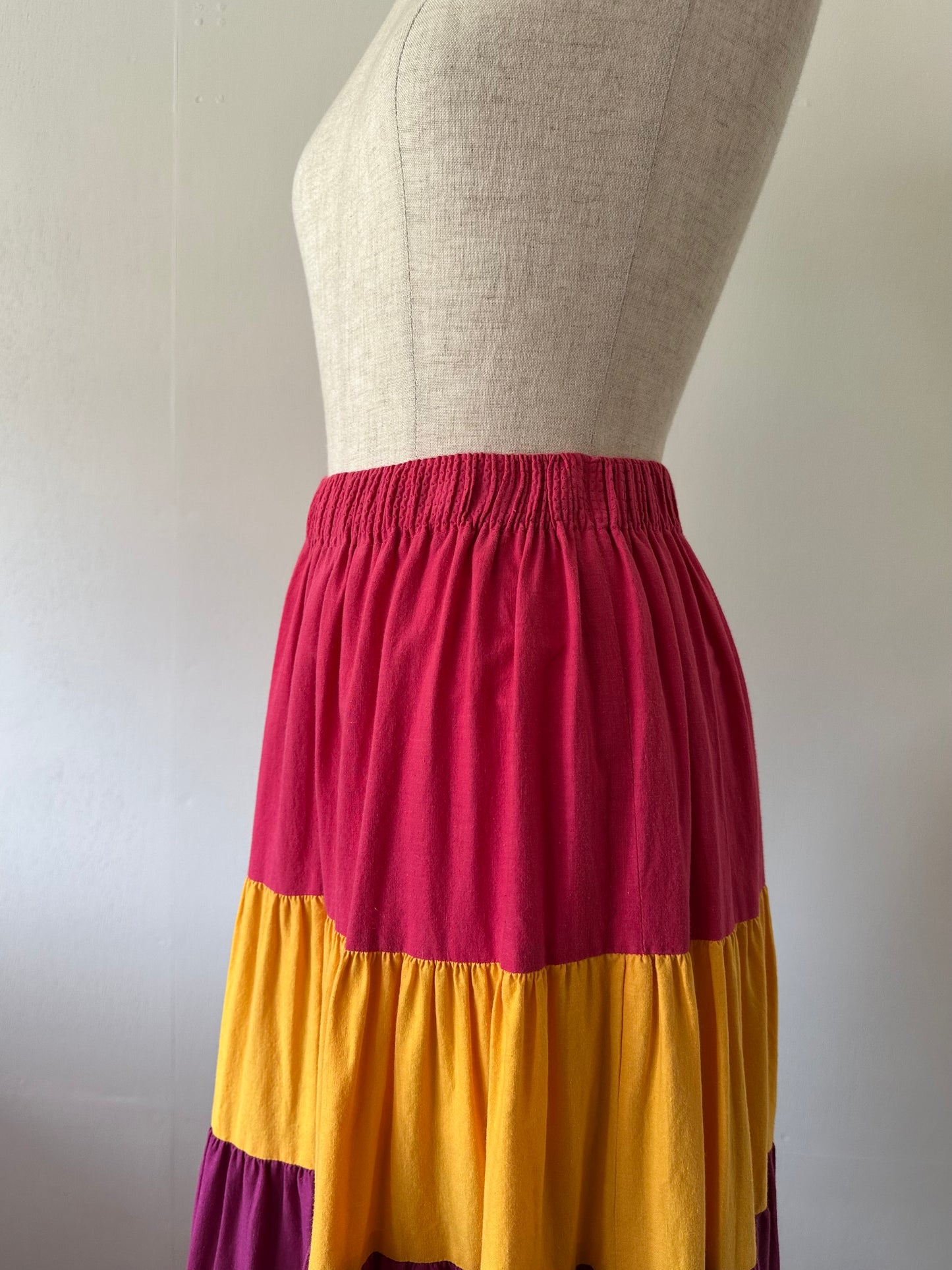 multicolored tiered skirt