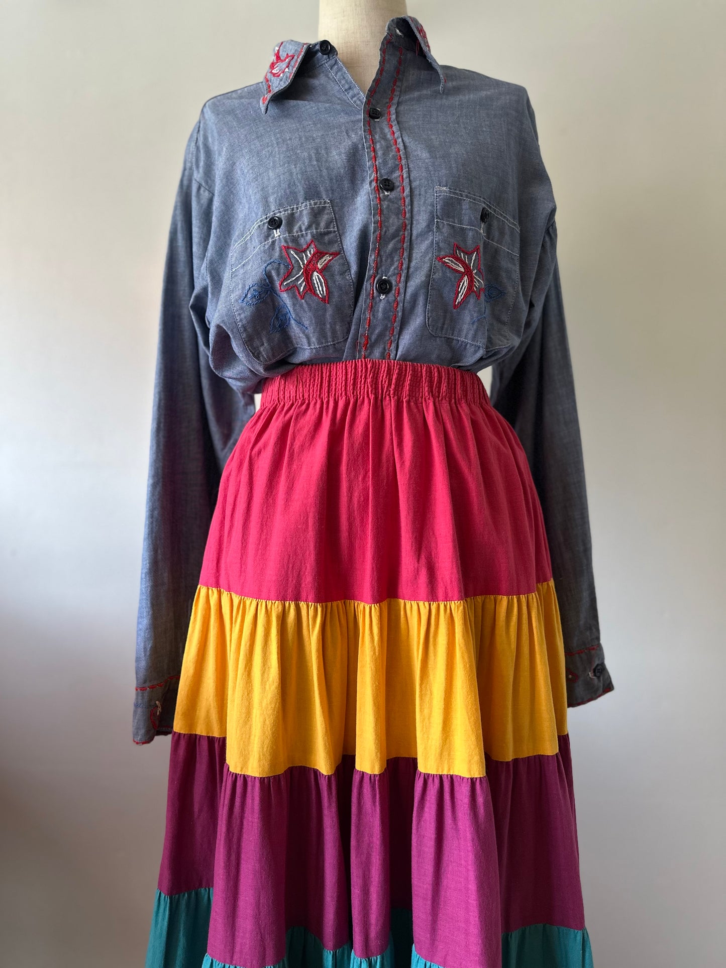 multicolored tiered skirt