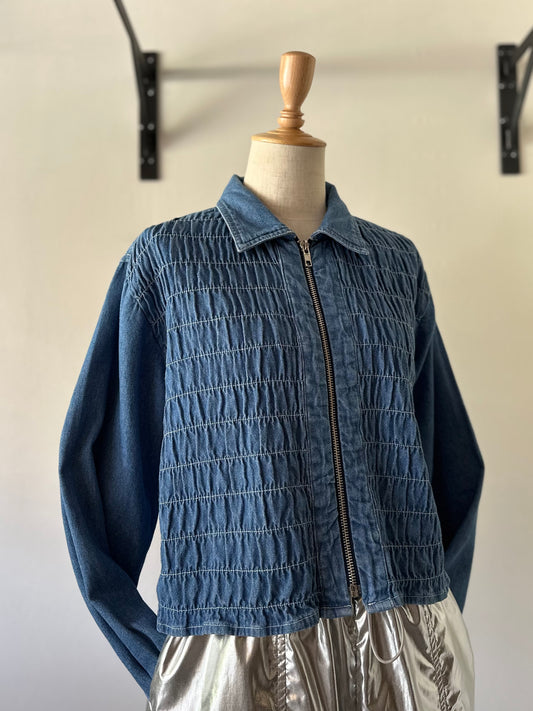 zip up shirring shirt