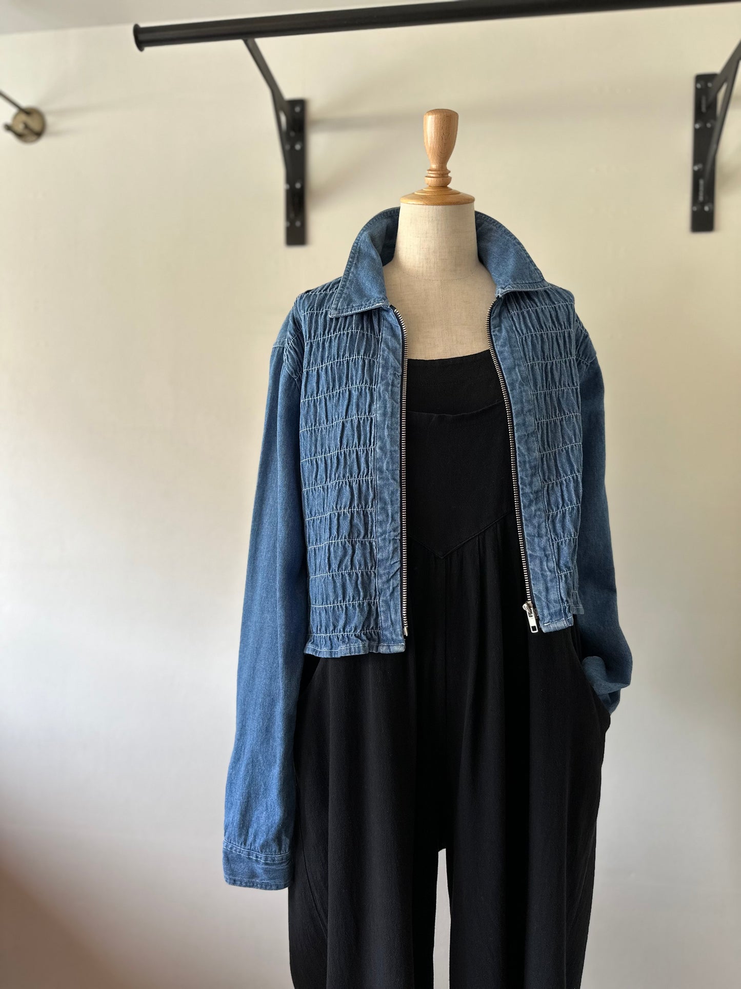 zip up shirring shirt
