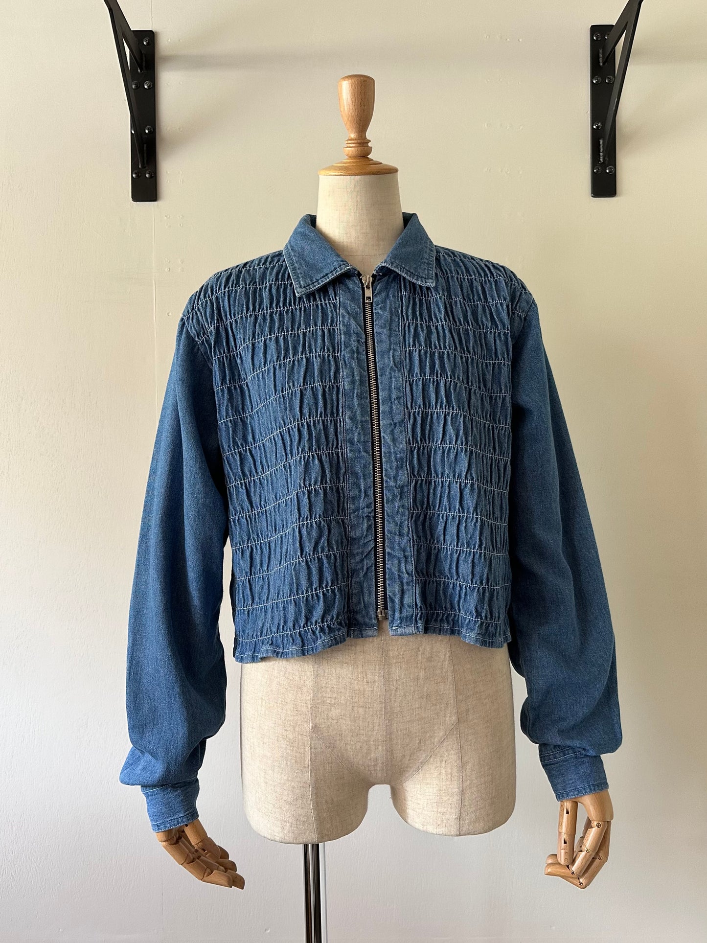 zip up shirring shirt