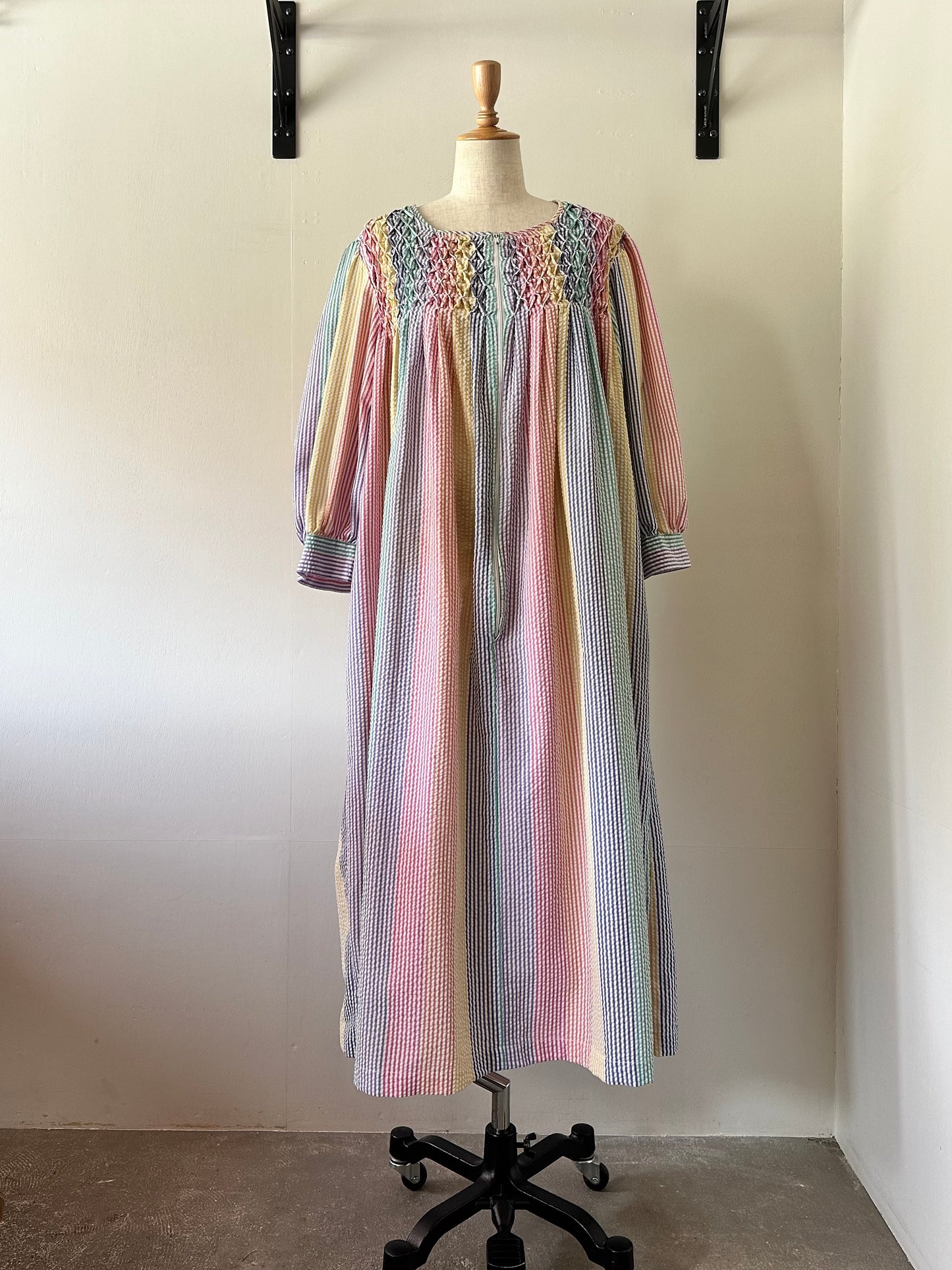 seersucker stripe zip up dress