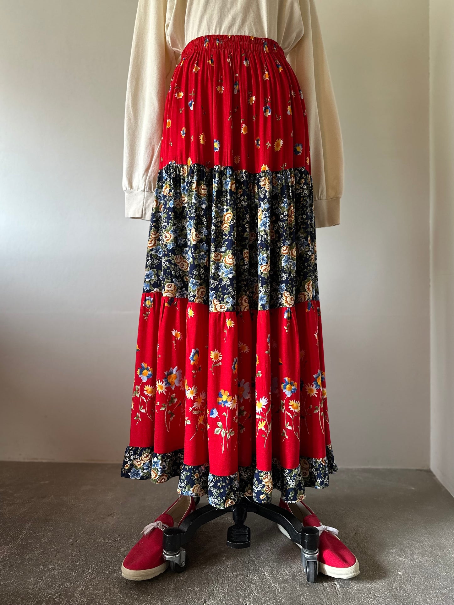 floral tiered maxi skirt